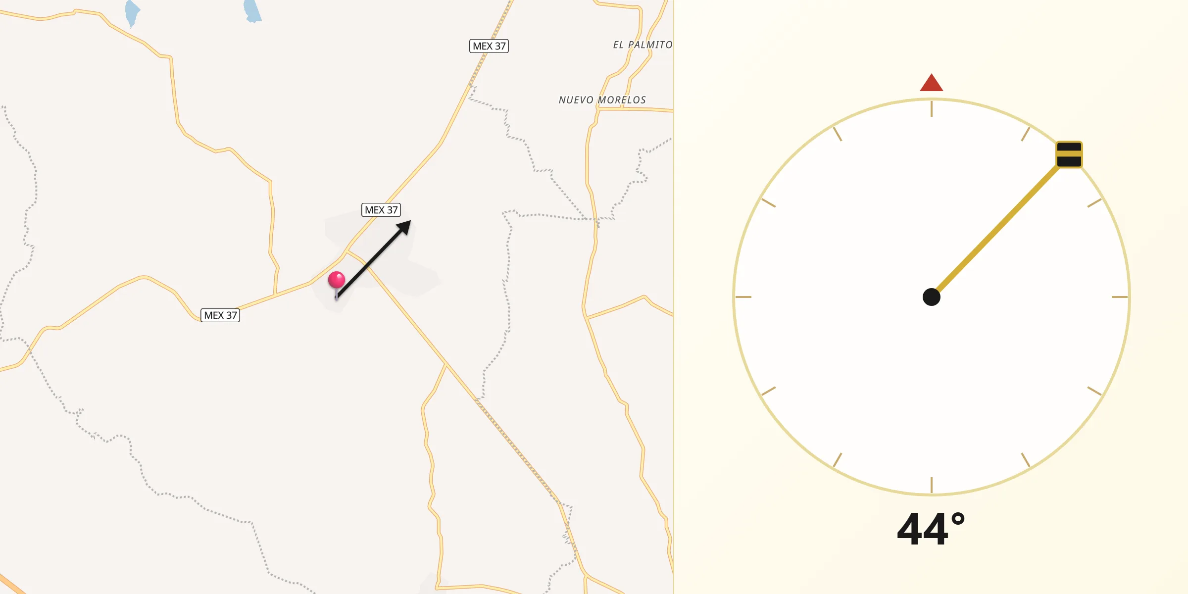 Dirección de la Qibla desde Zináparo