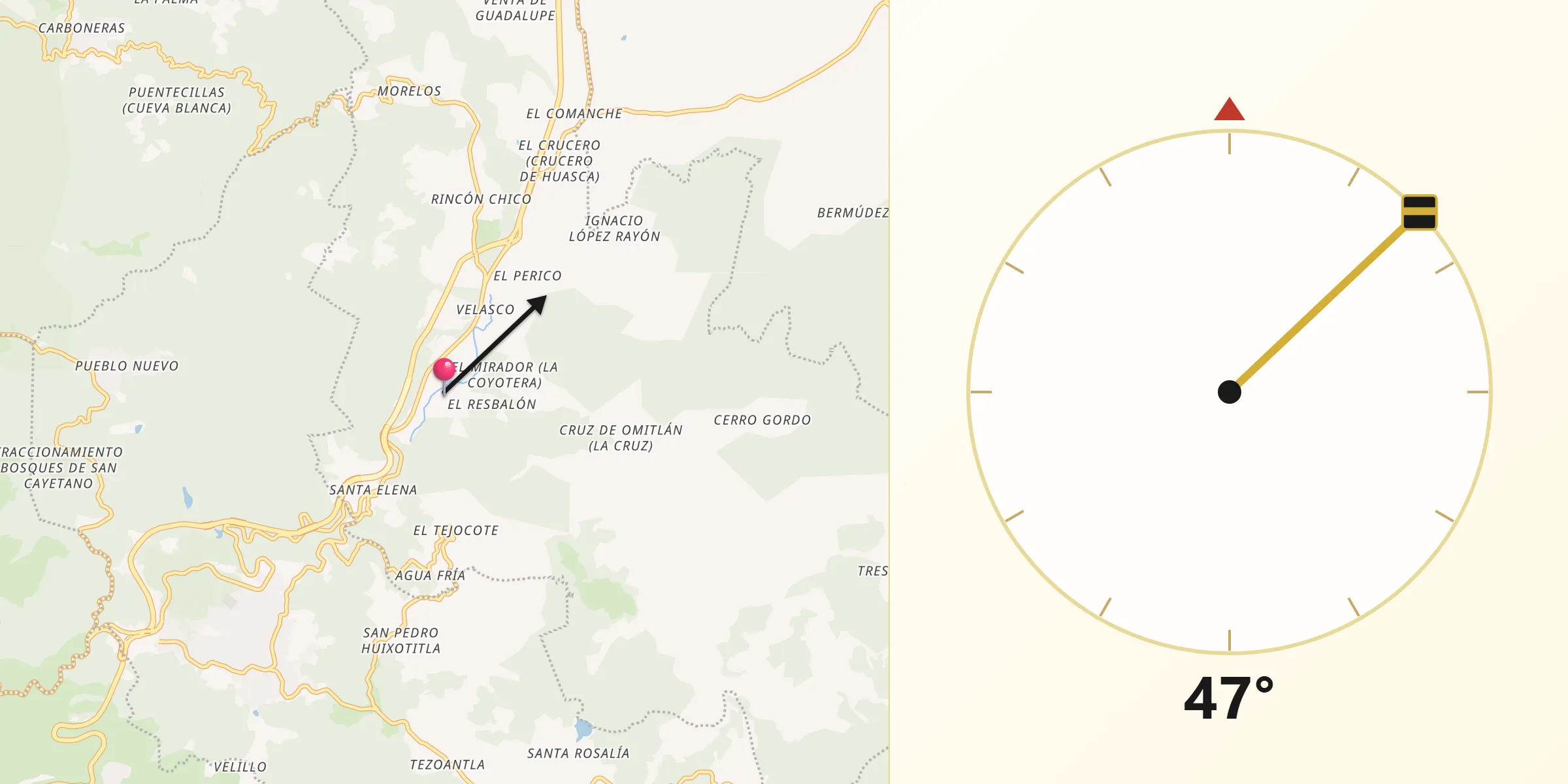 Dirección de la Qibla desde Omitlán de Juárez