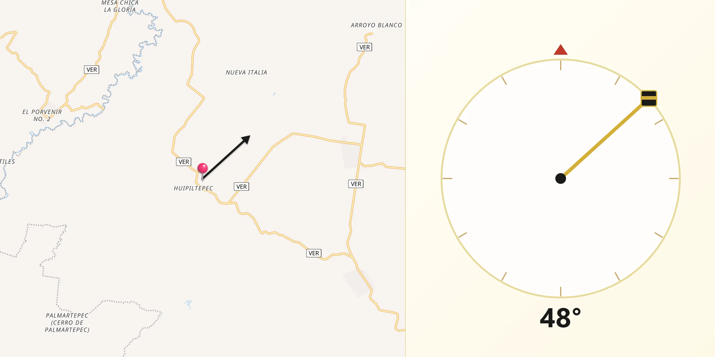 Dirección de la Qibla desde Manantiales