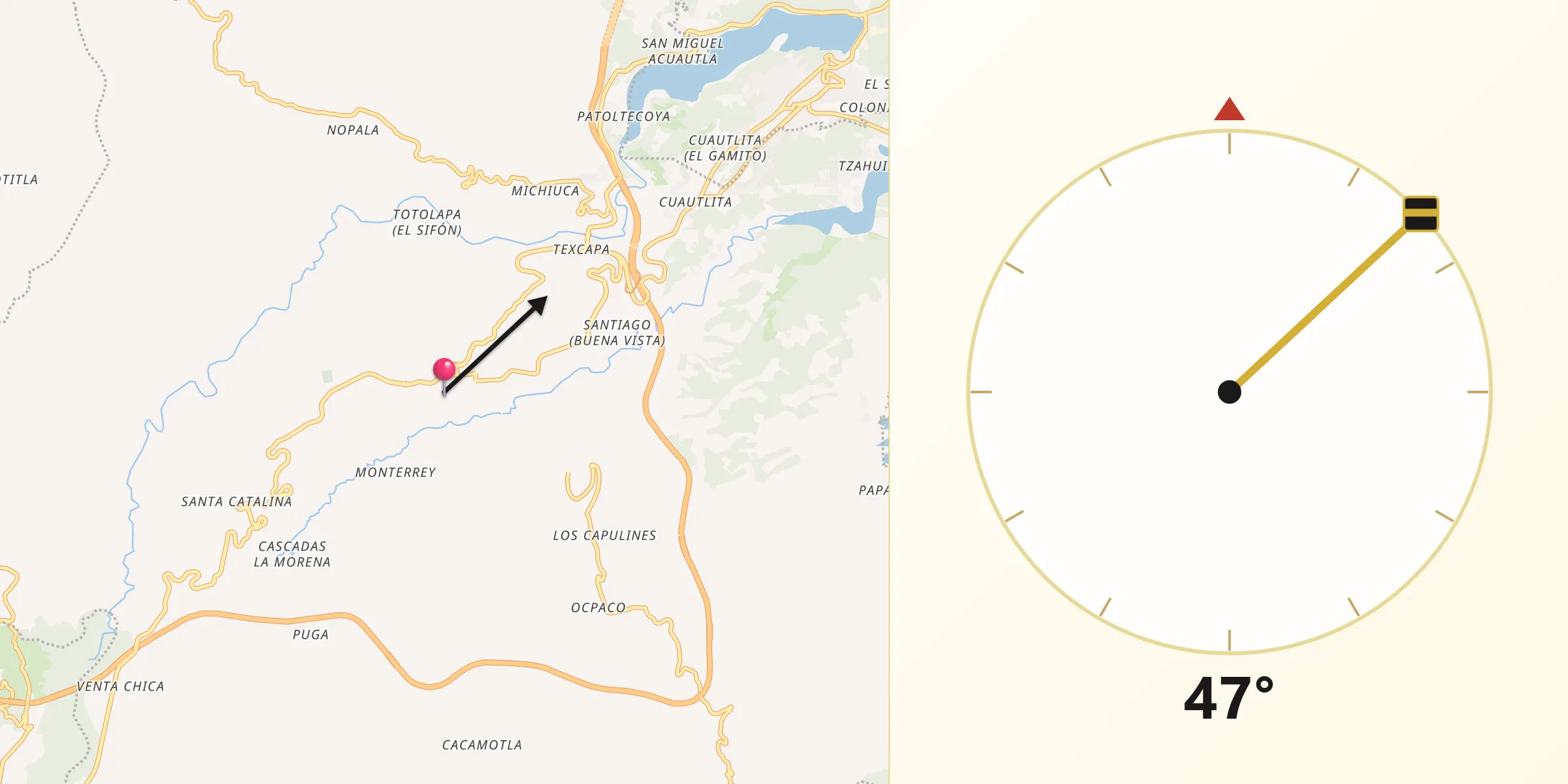 Dirección de la Qibla desde Huauchinango