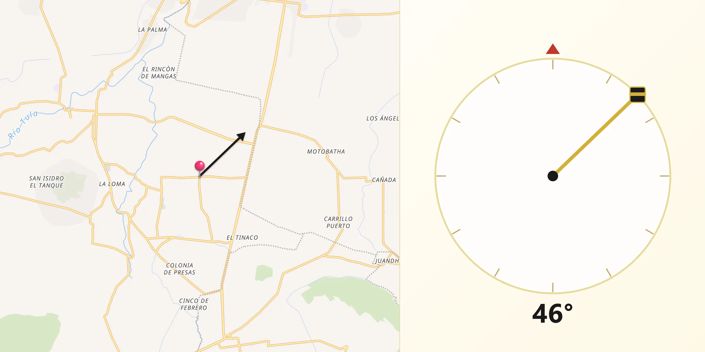Dirección de la Qibla desde La Cruz