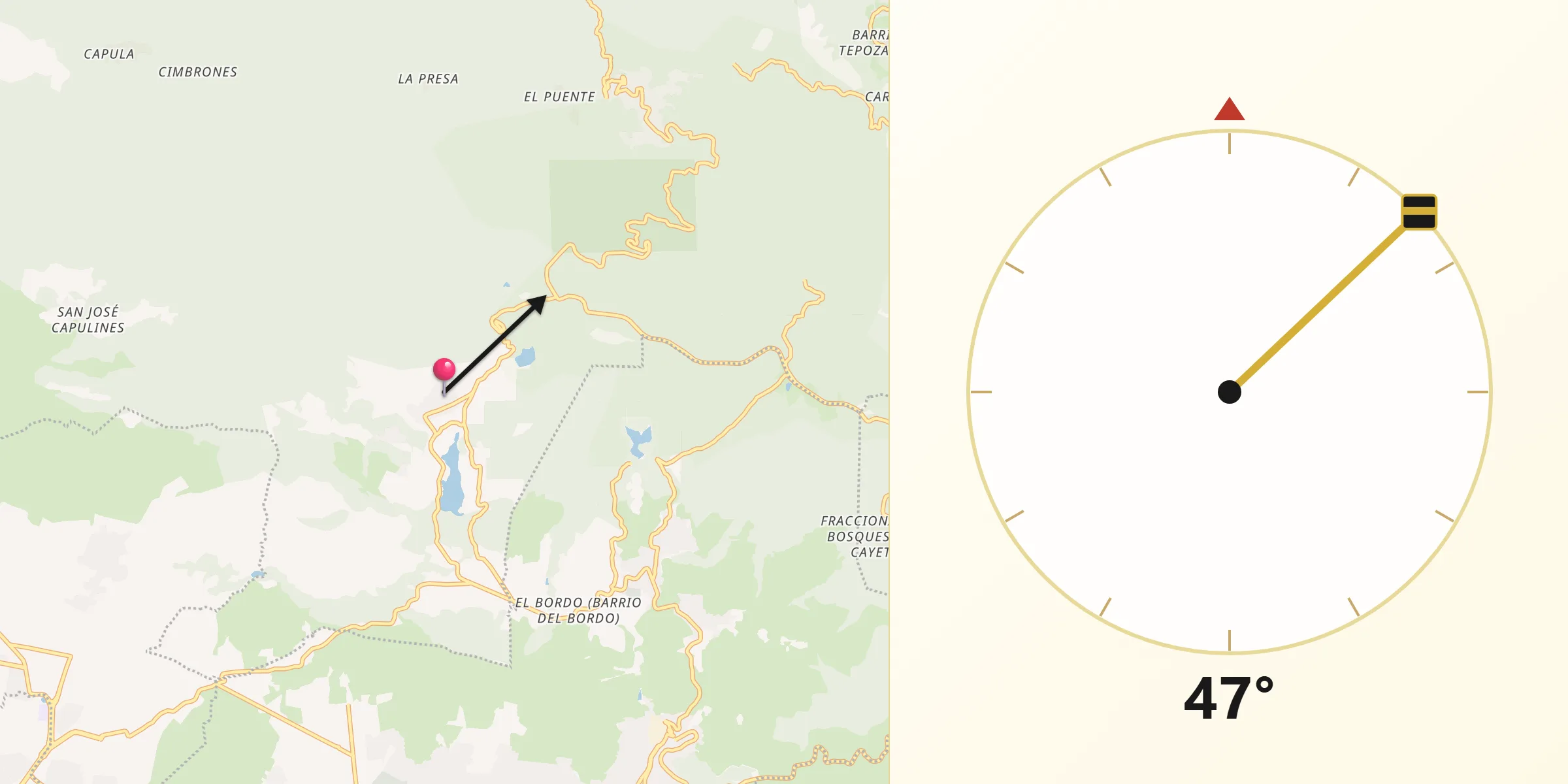 Dirección de la Qibla desde La Estanzuela