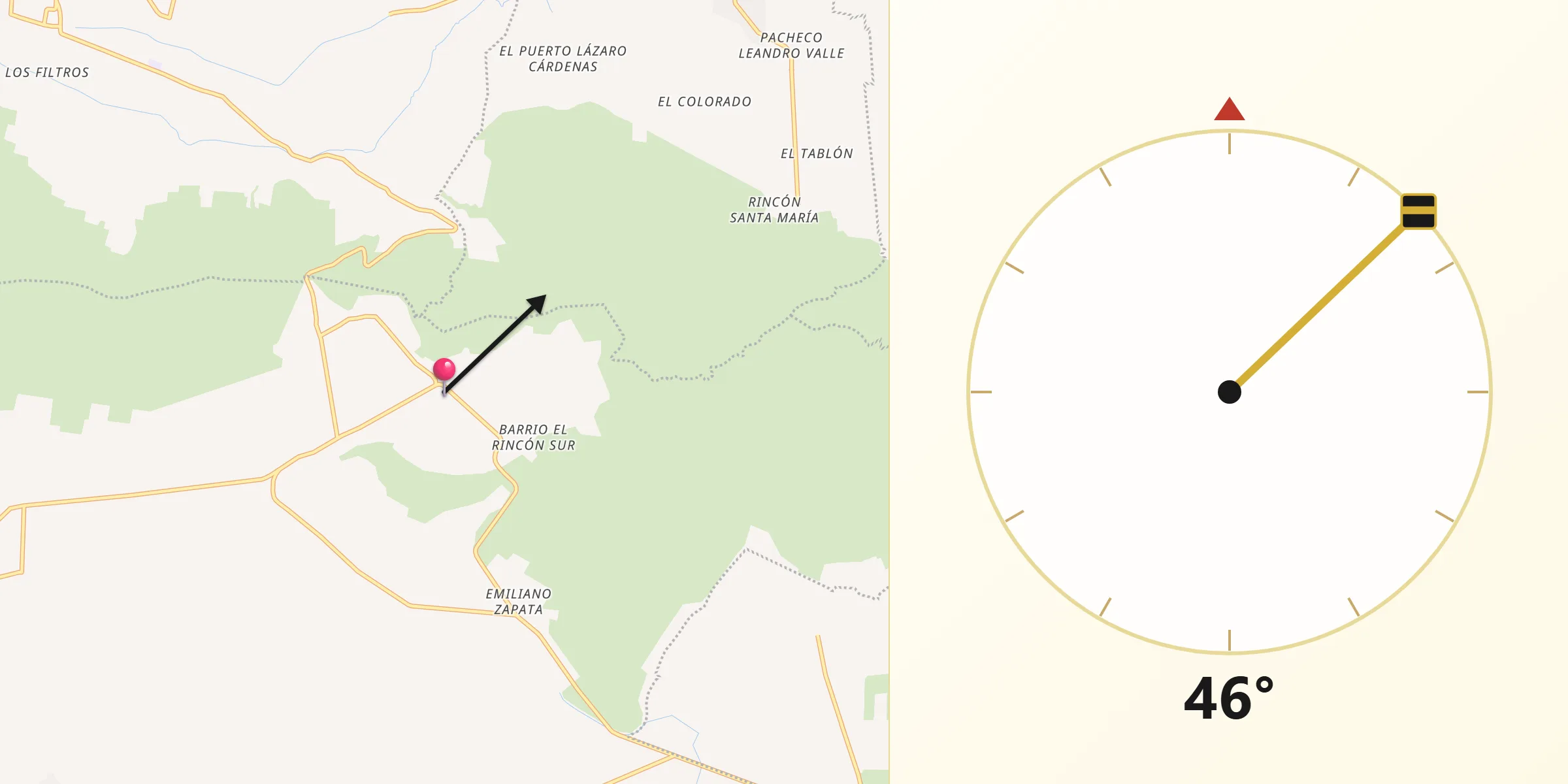 Dirección de la Qibla desde San Nicolás Tecomatlán