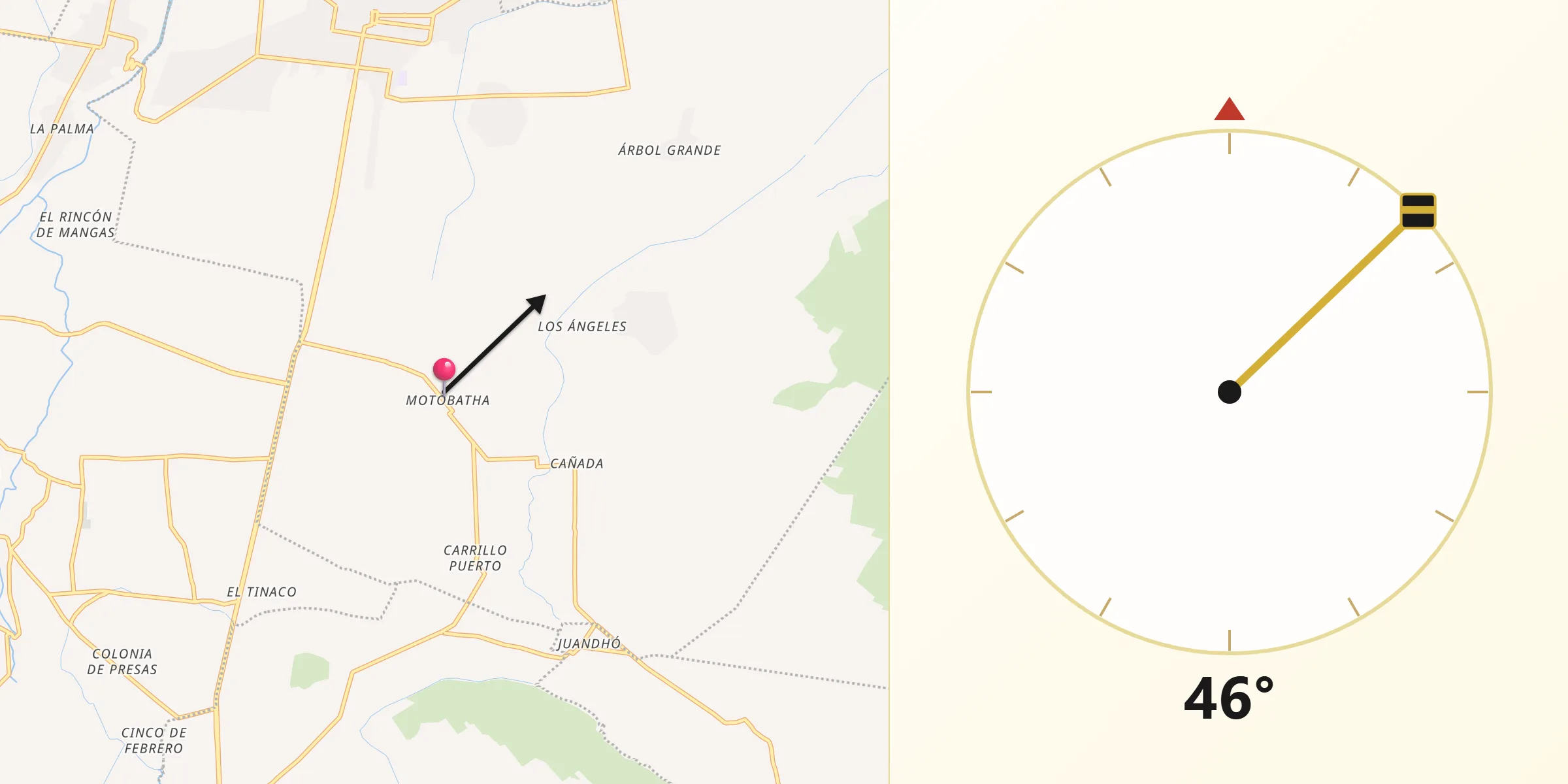 Dirección de la Qibla desde Motovatha