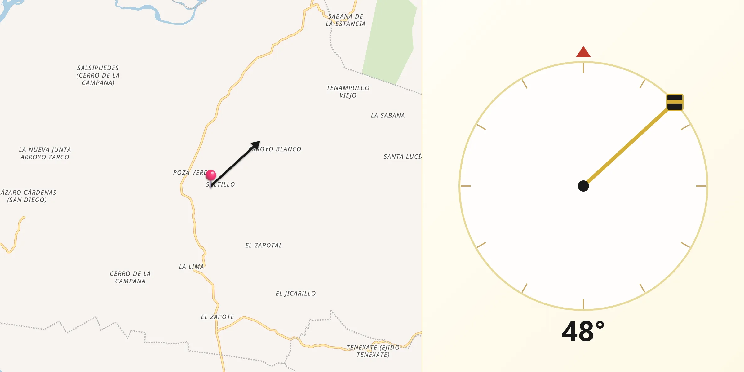 Dirección de la Qibla desde Tenampulco