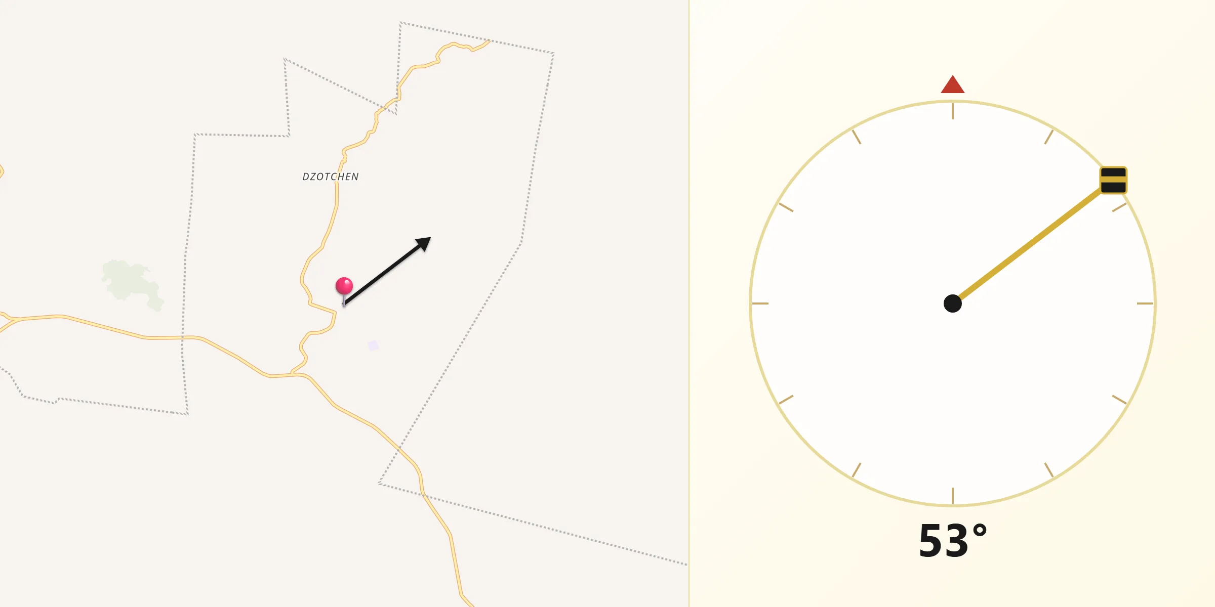 Dirección de la Qibla desde Cumpich