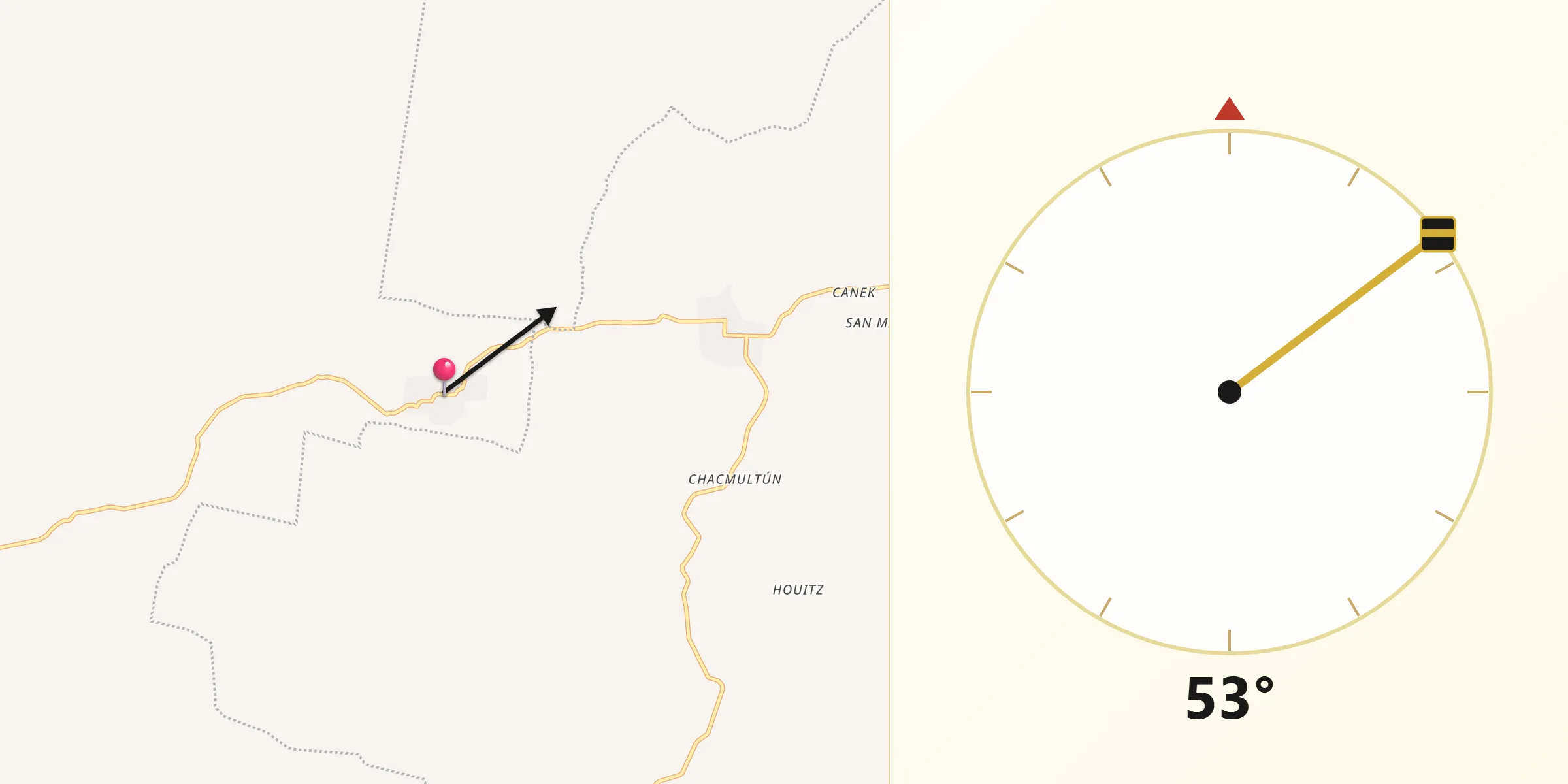 Dirección de la Qibla desde Xohuayan