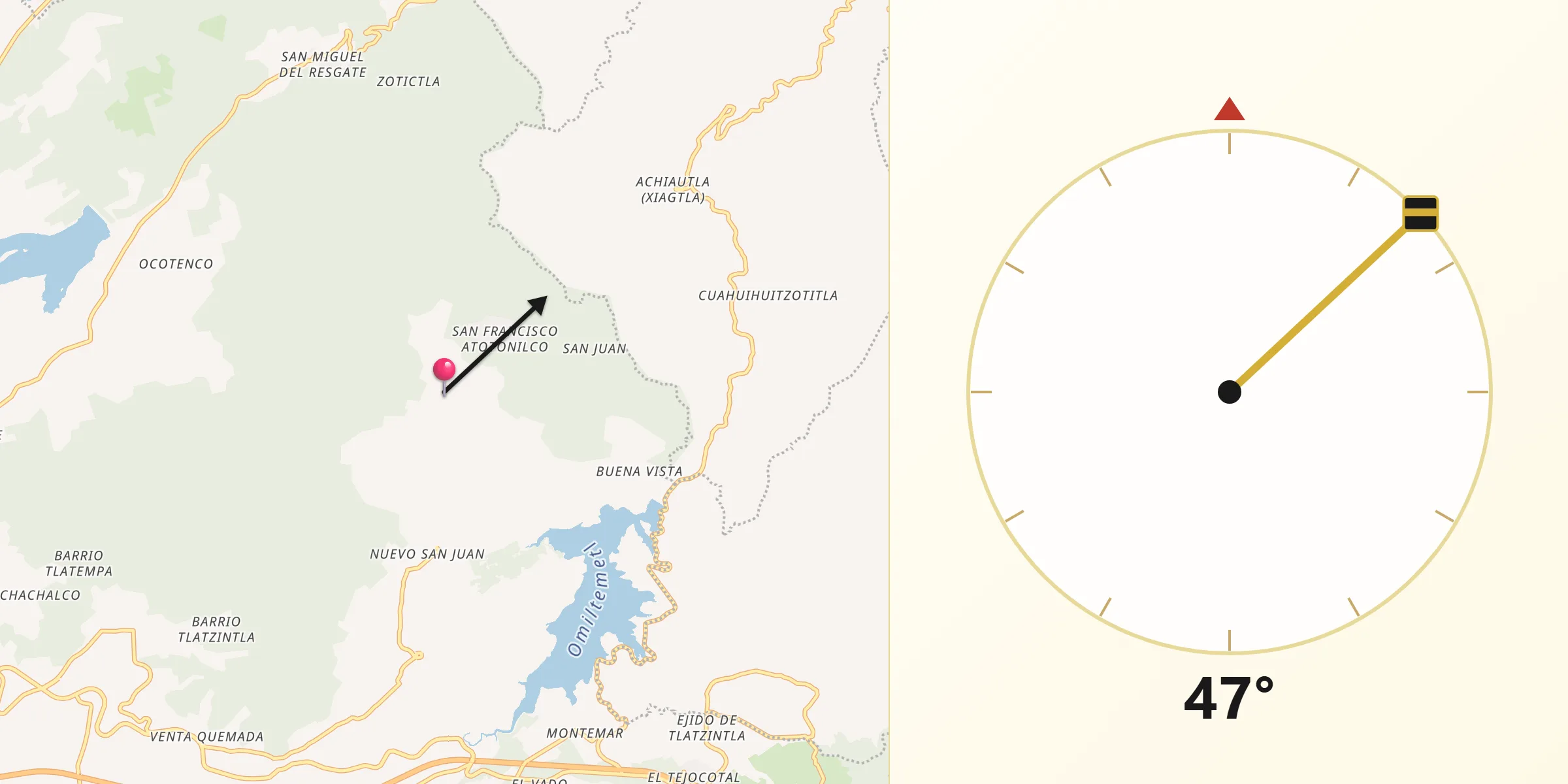 Dirección de la Qibla desde Chimalapa
