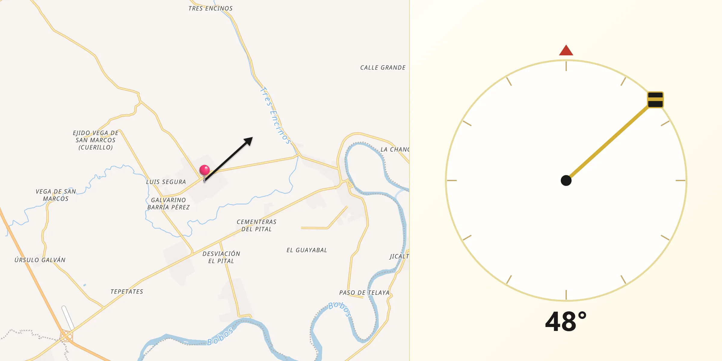 Dirección de la Qibla desde Puntilla Aldama