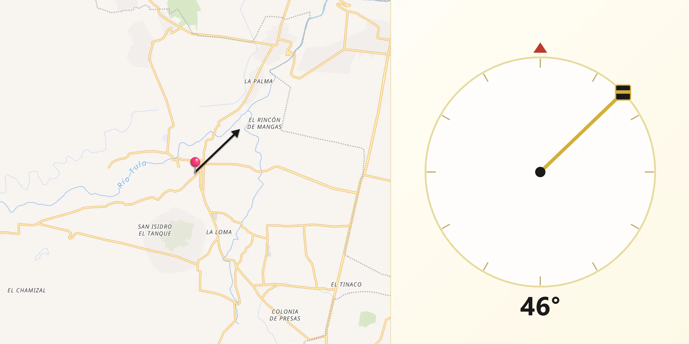 Dirección de la Qibla desde Tezontepec de Aldama