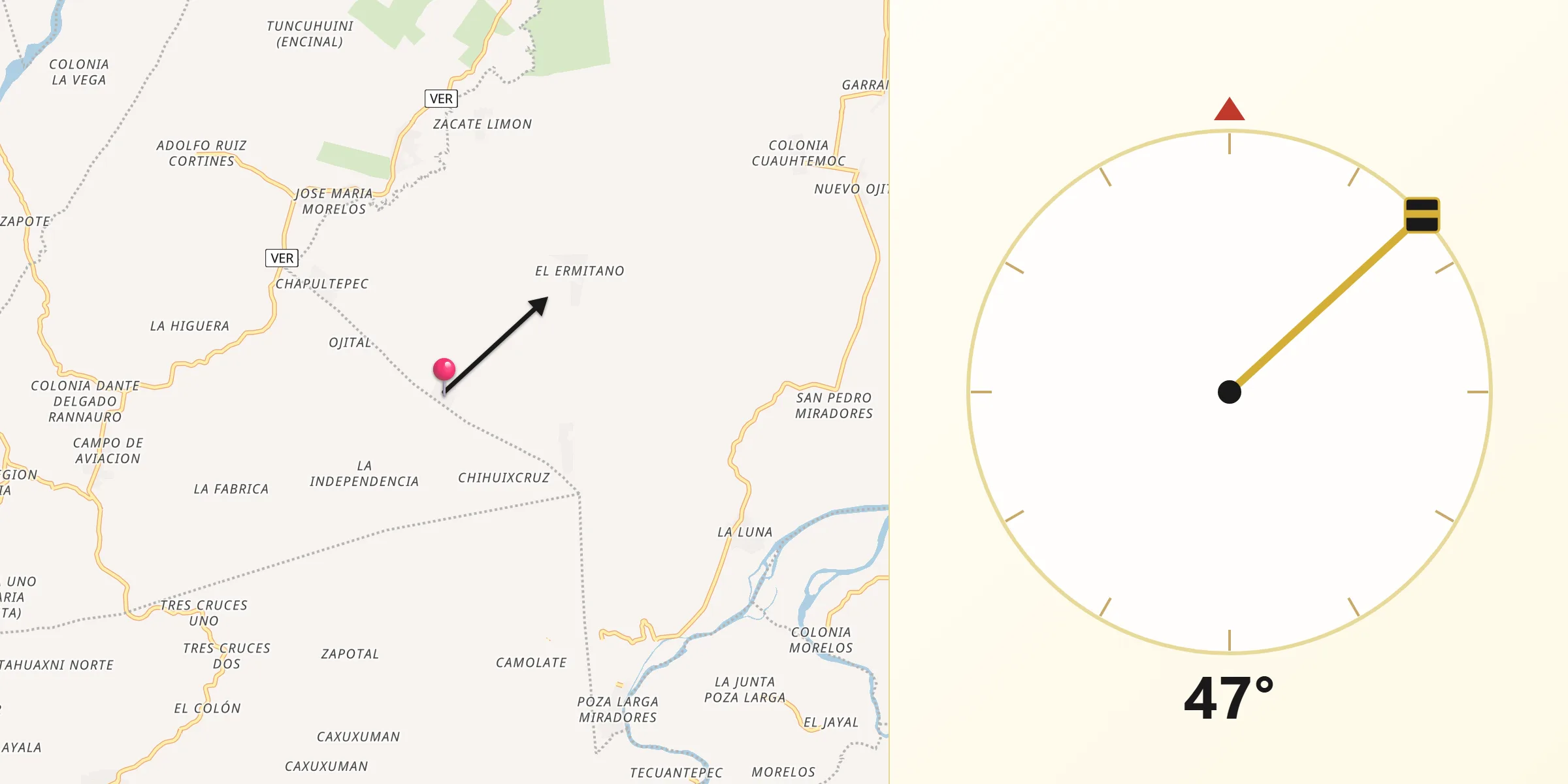 Dirección de la Qibla desde Santa Isabel