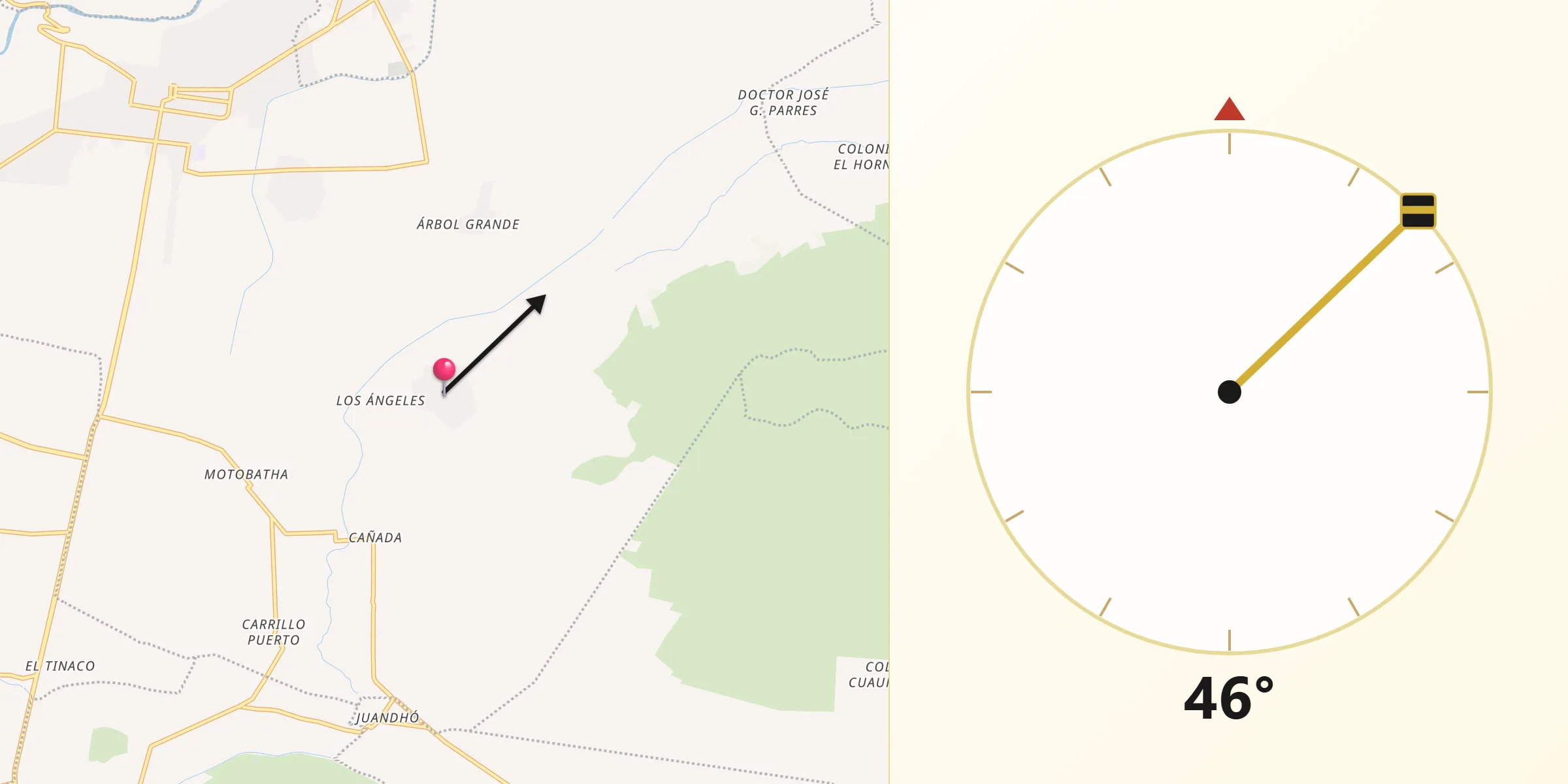 Dirección de la Qibla desde Colonia Teñhe