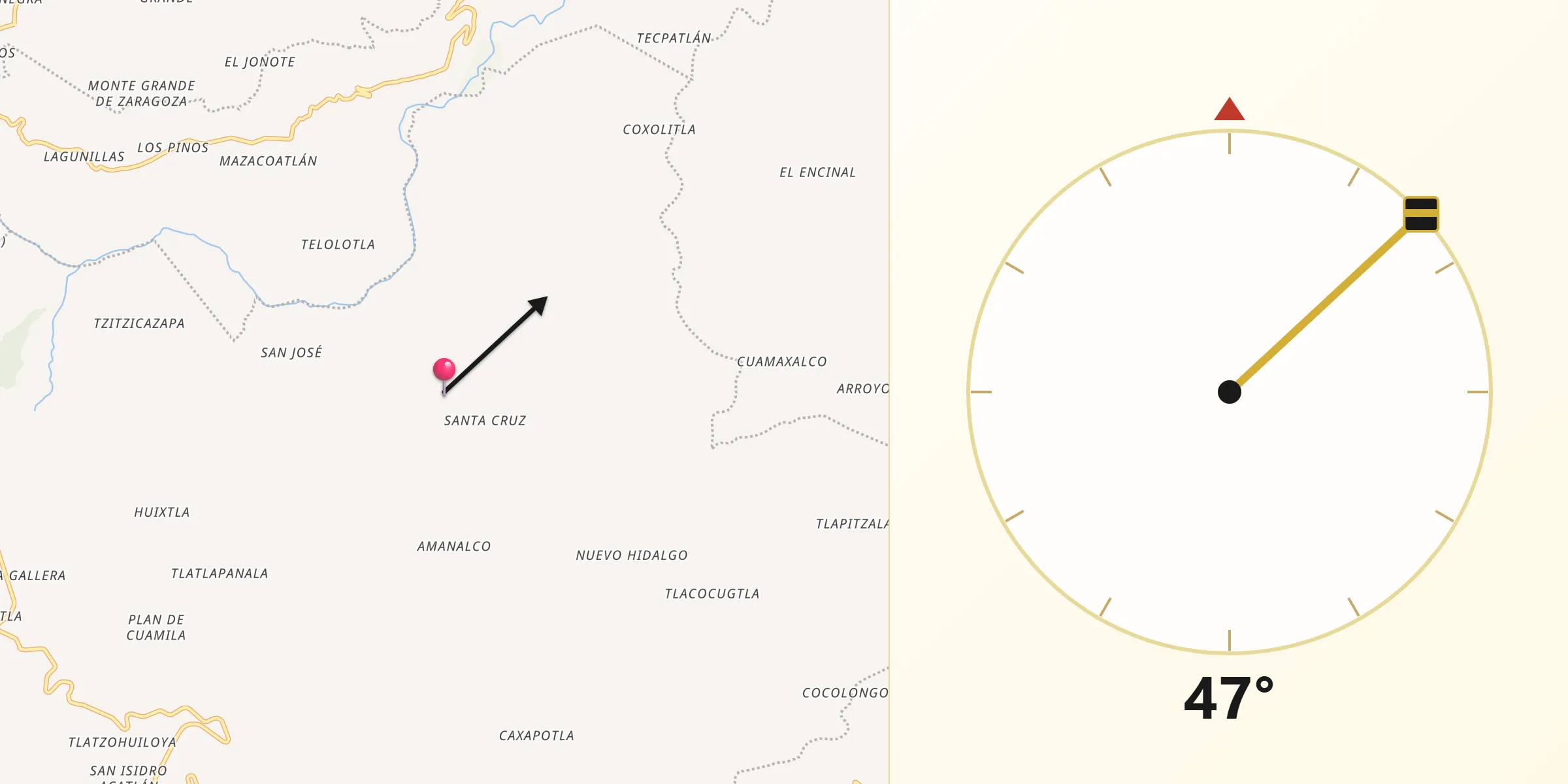 Dirección de la Qibla desde Xochinanacatlán