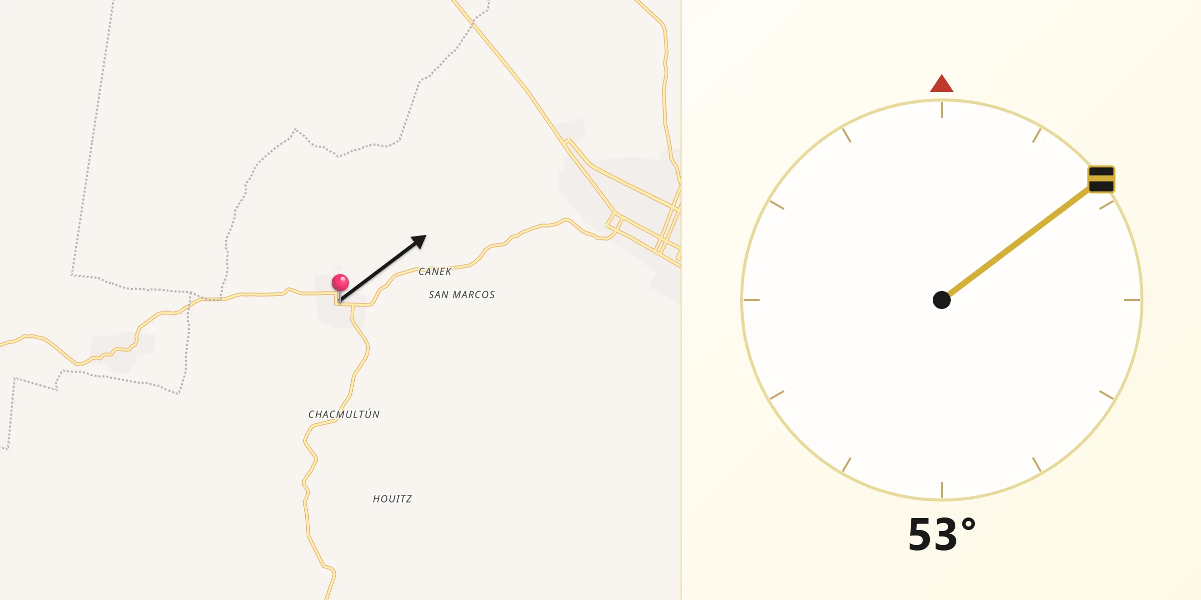 Dirección de la Qibla desde Kancab
