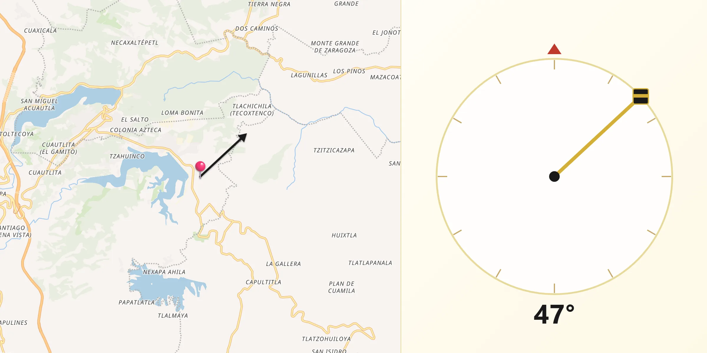 Dirección de la Qibla desde Las Colonias de Hidalgo