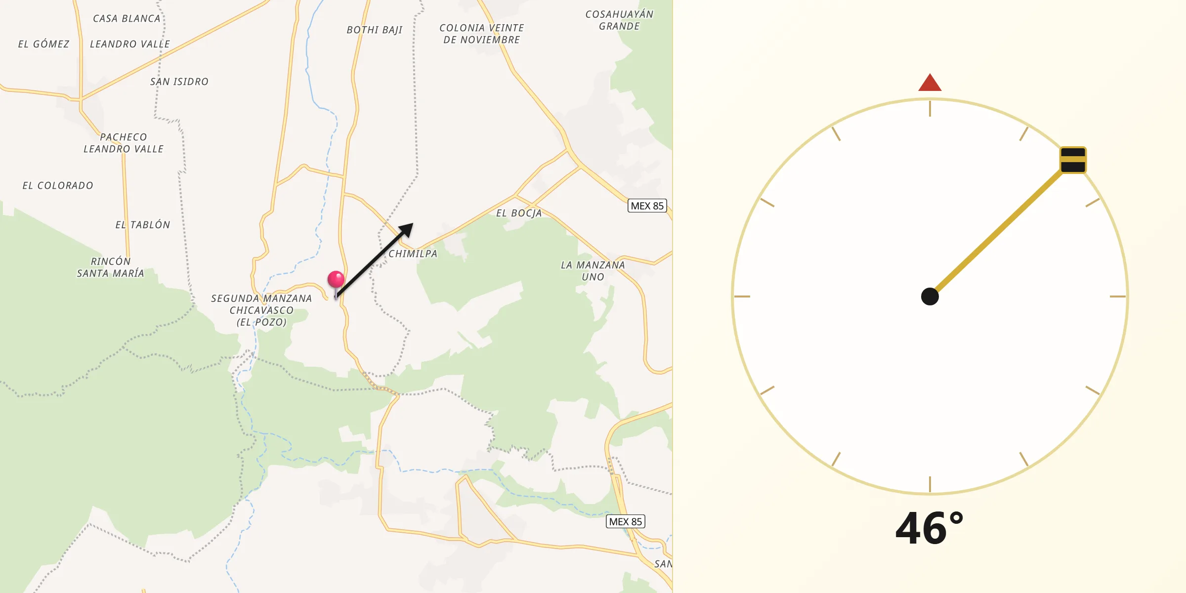 Dirección de la Qibla desde Chicavasco