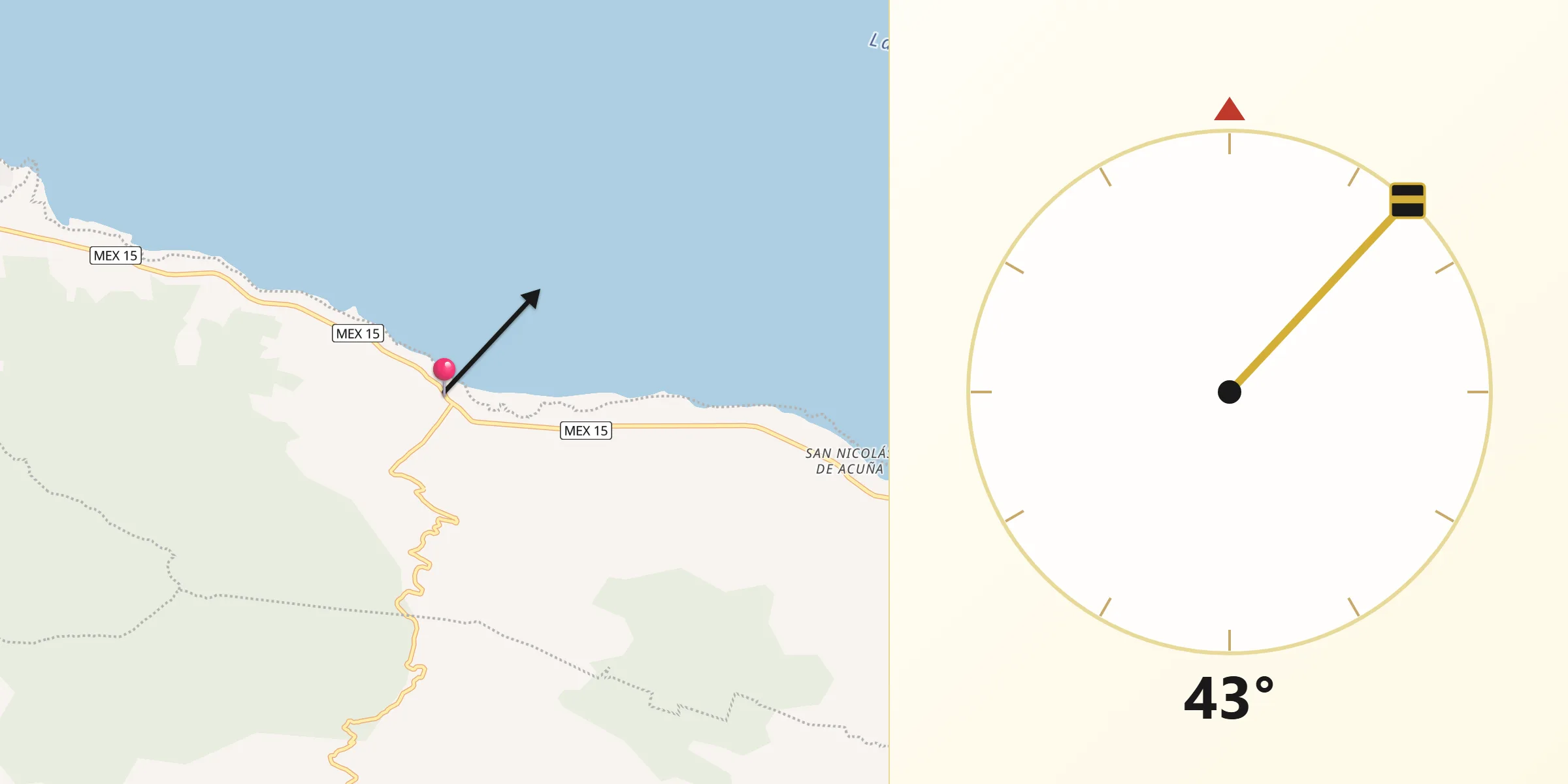 Dirección de la Qibla desde San Luis Soyatlán