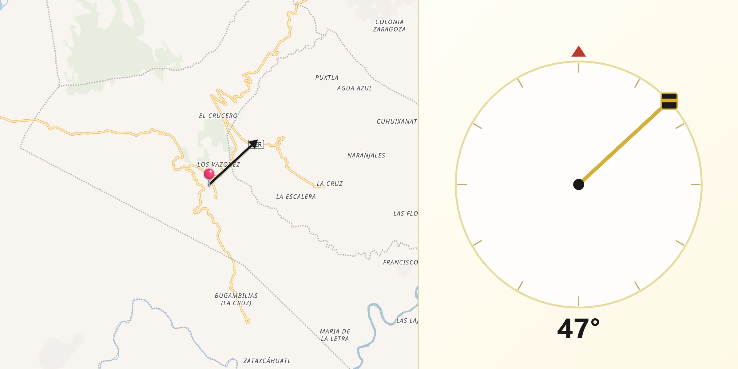 Dirección de la Qibla desde Filomeno Mata