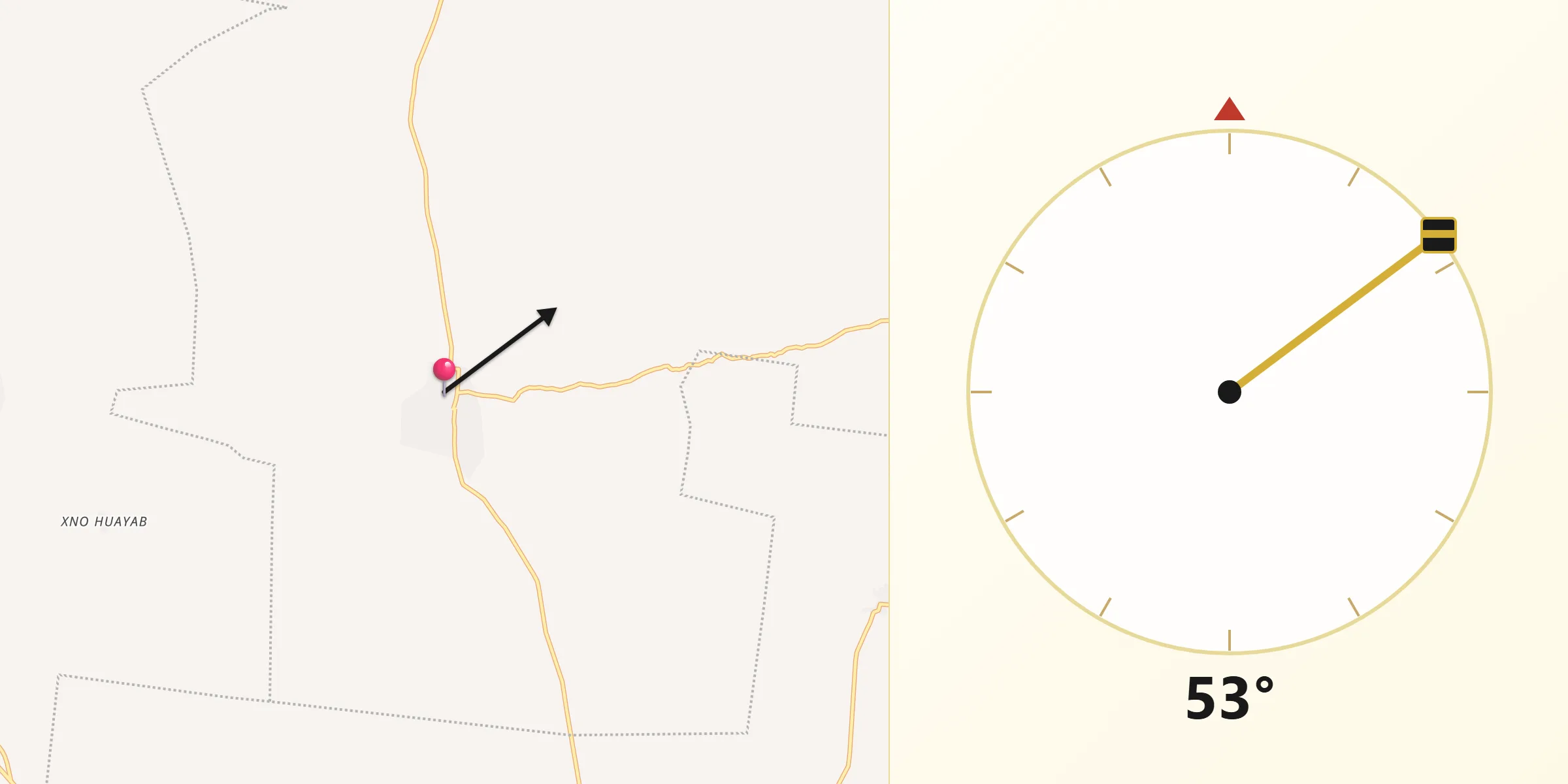 Dirección de la Qibla desde Tahdziu