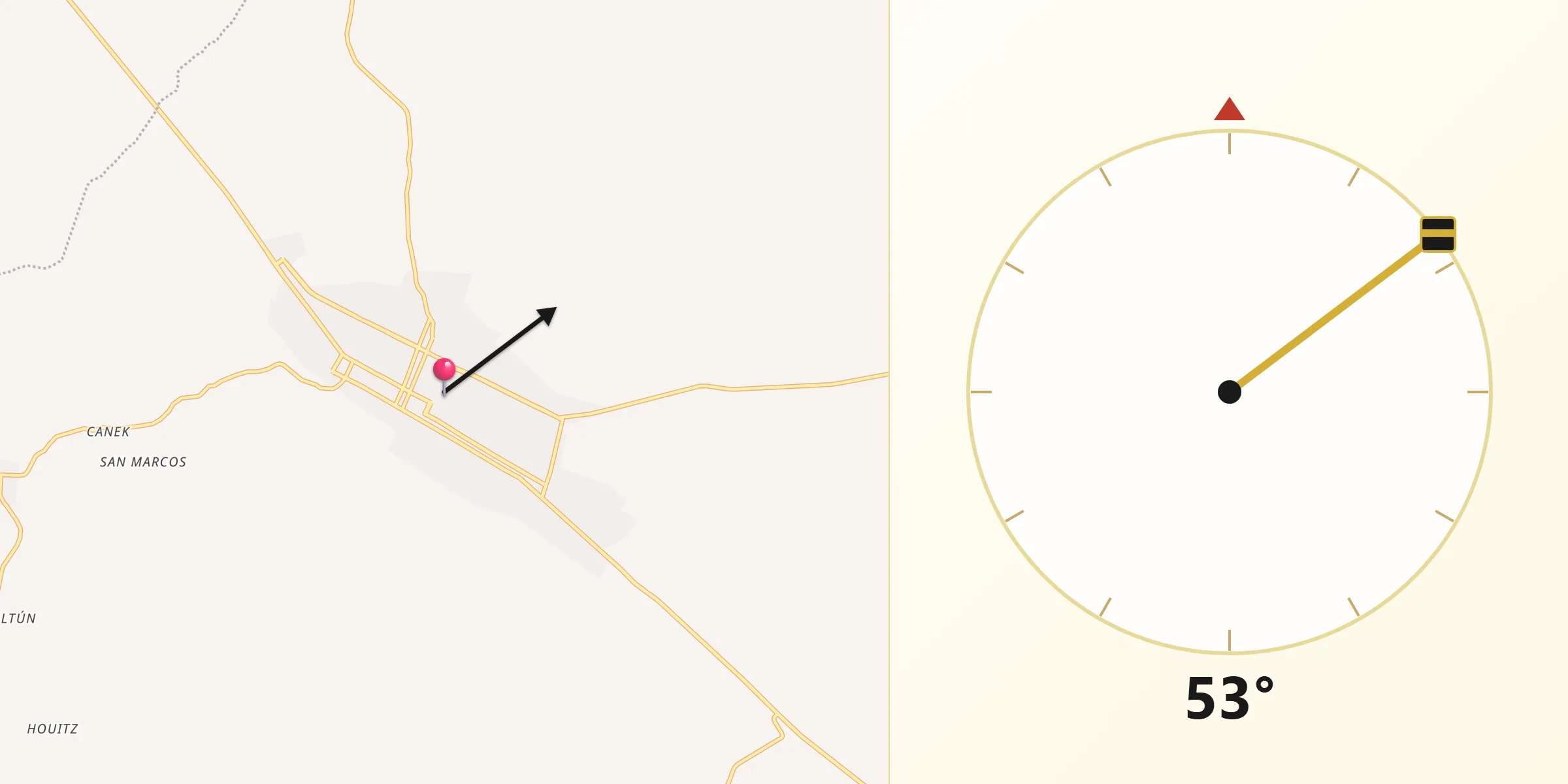 Dirección de la Qibla desde Tecax