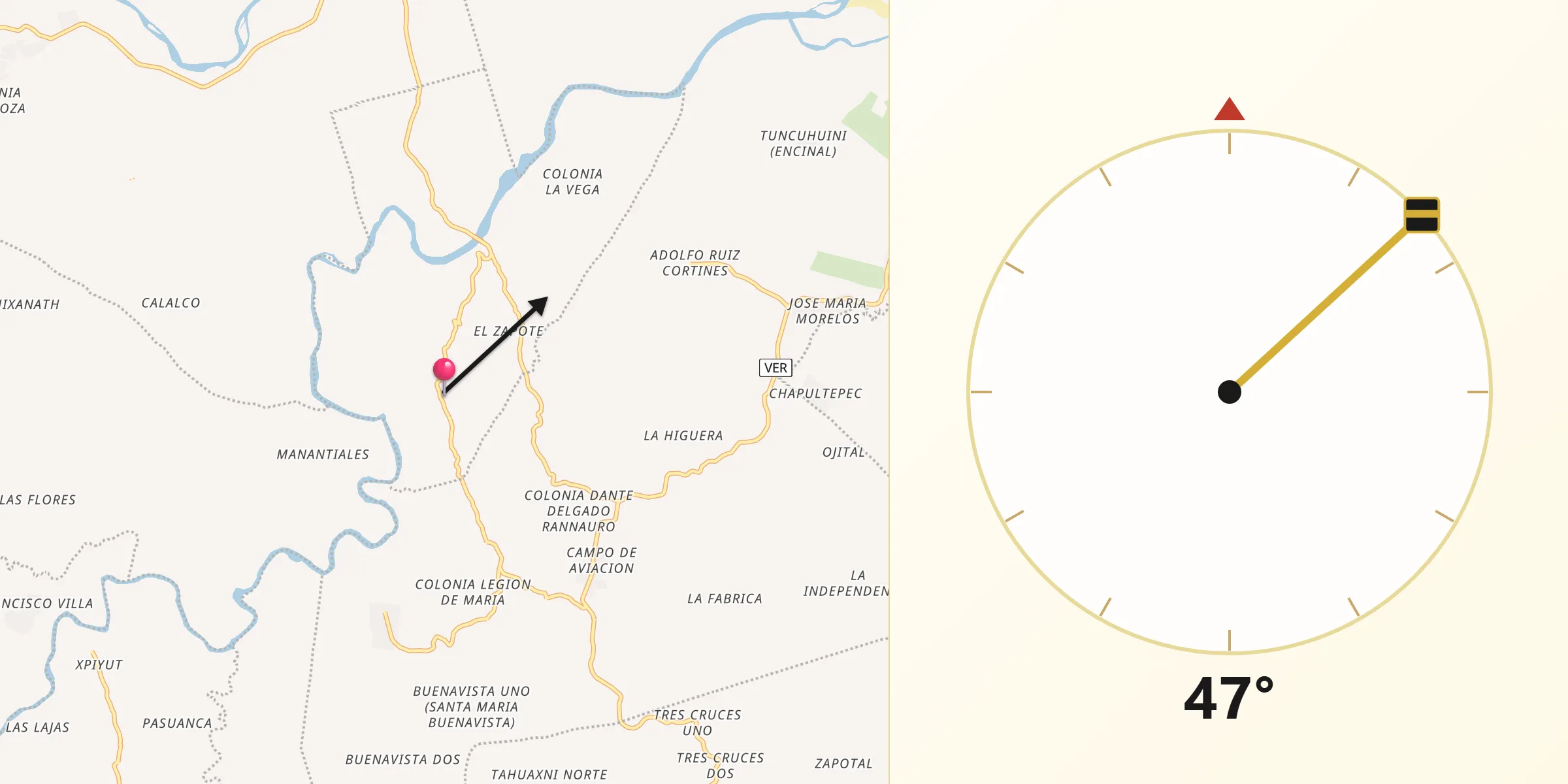 Dirección de la Qibla desde Chumatlán