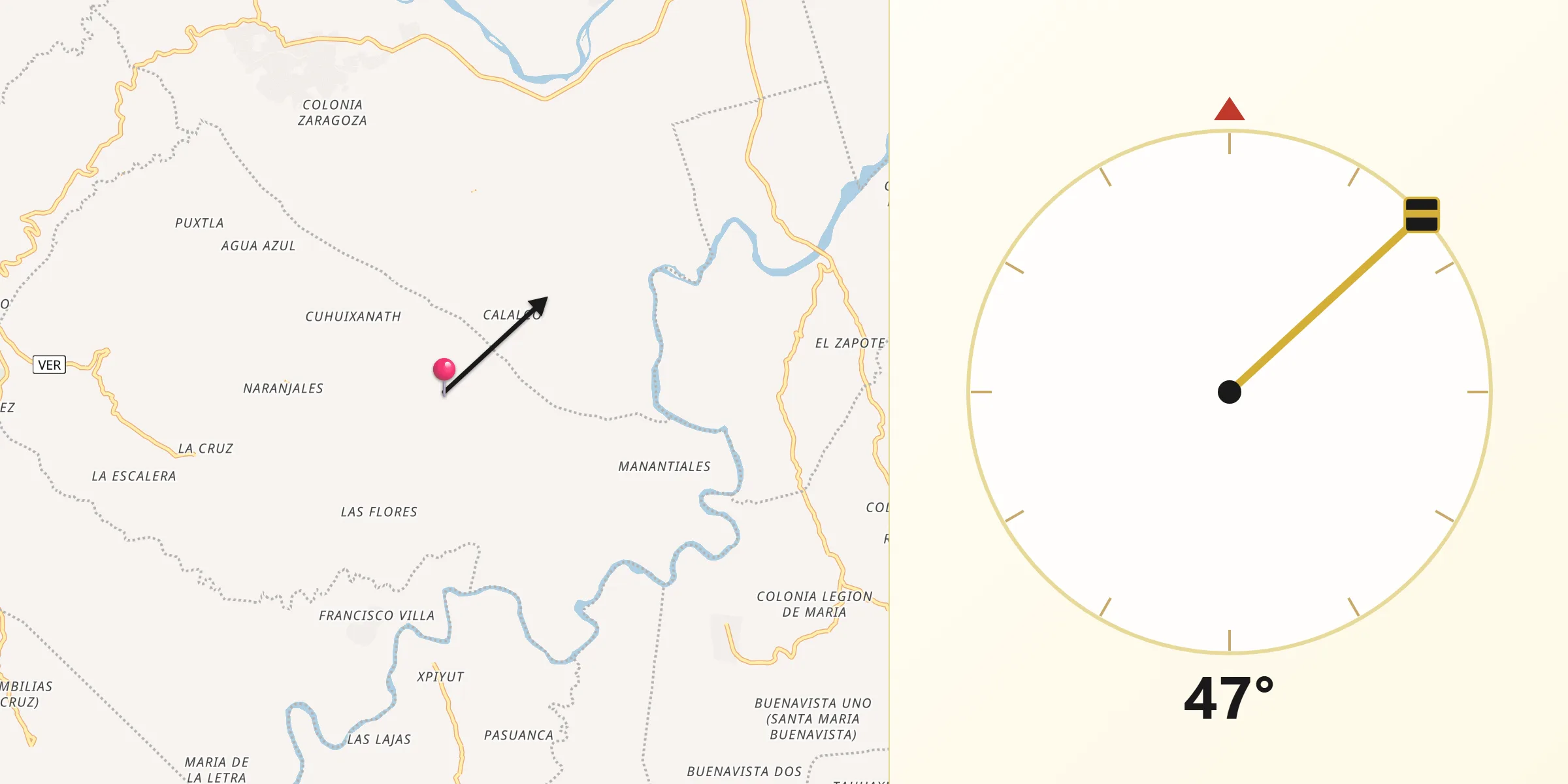 Dirección de la Qibla desde Rancho Alegre