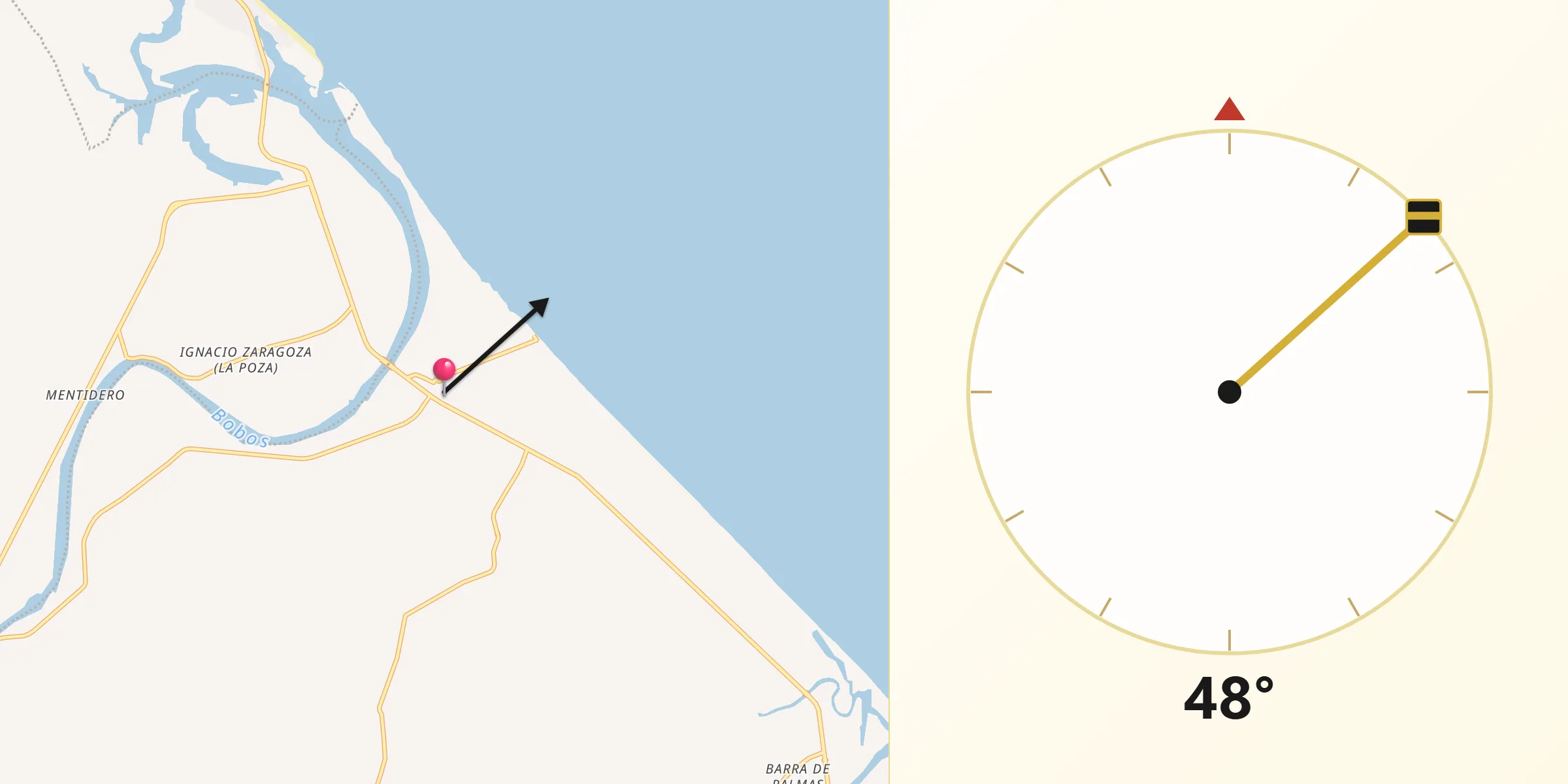 Dirección de la Qibla desde Nautla