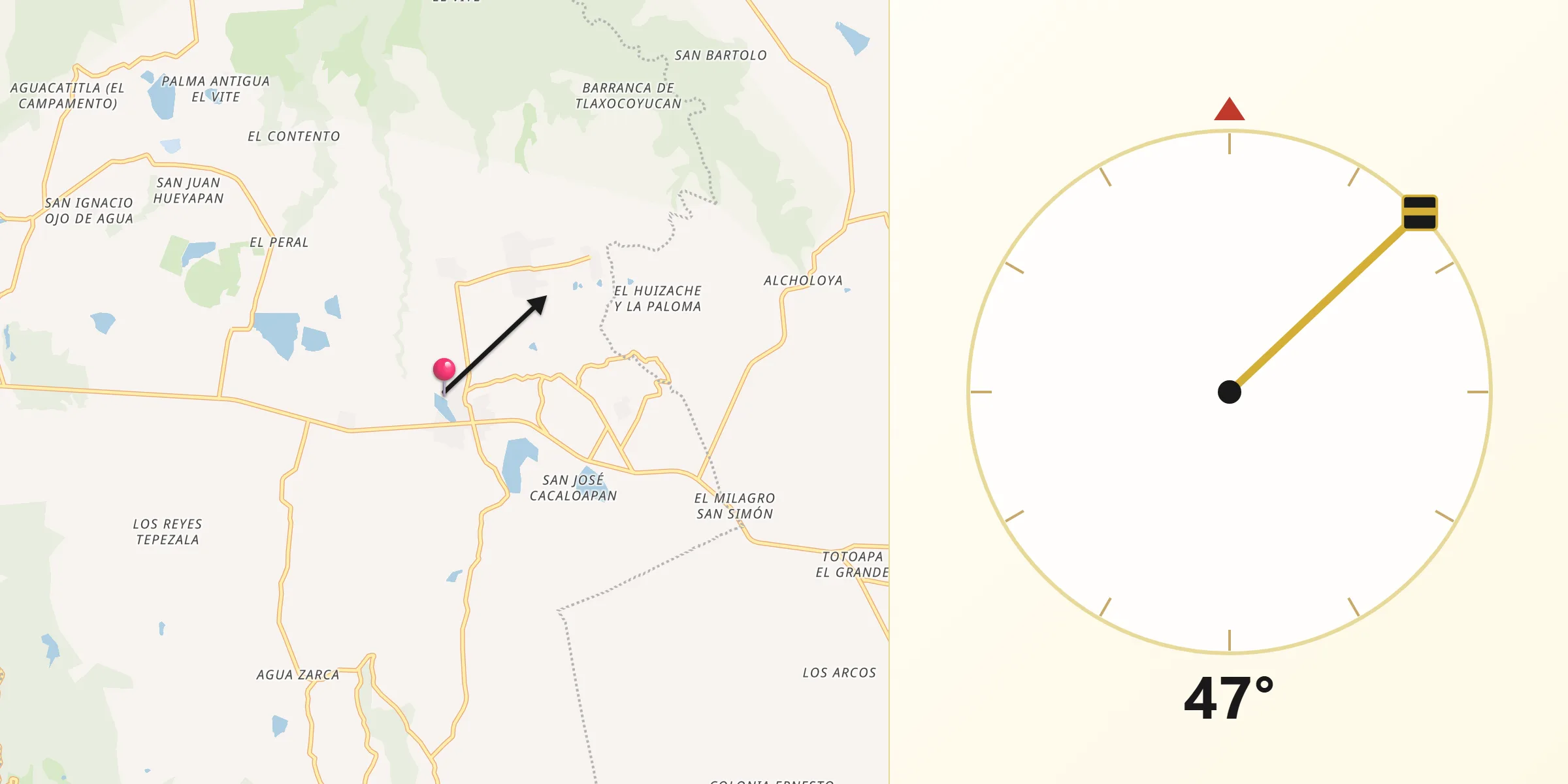 Dirección de la Qibla desde Río Seco Puente de Doria