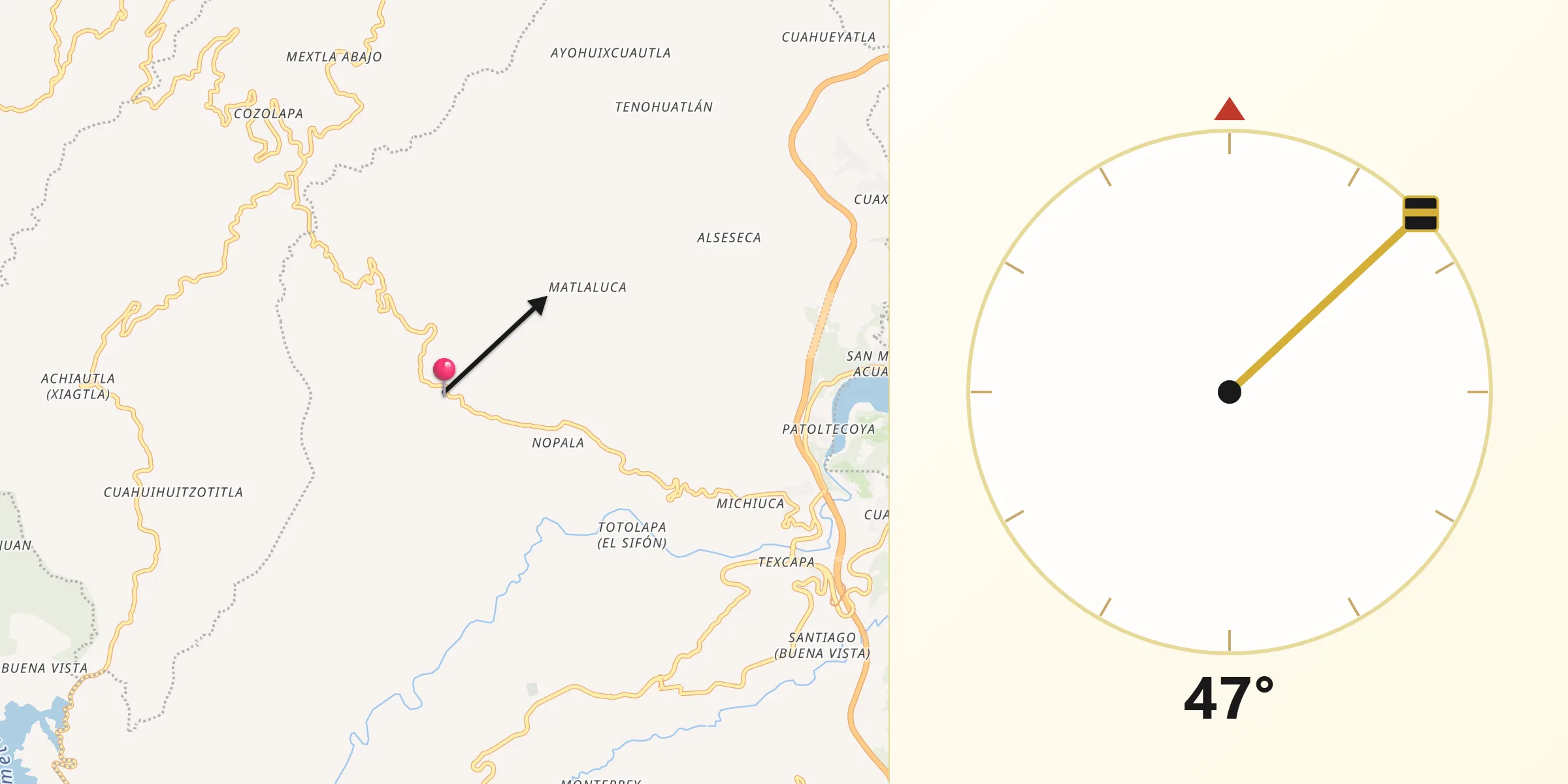 Dirección de la Qibla desde Huilacapixtla