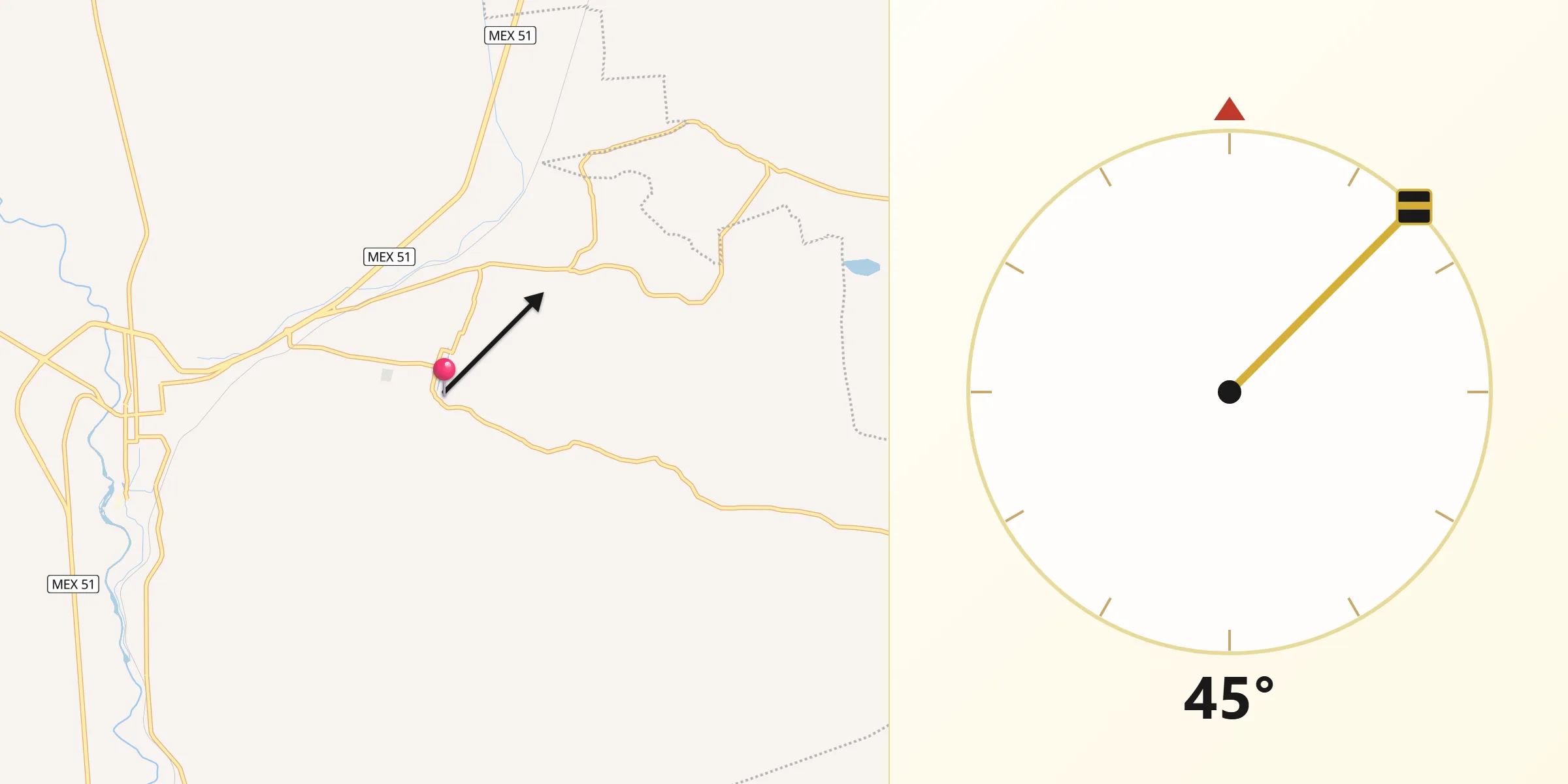 Dirección de la Qibla desde Urireo