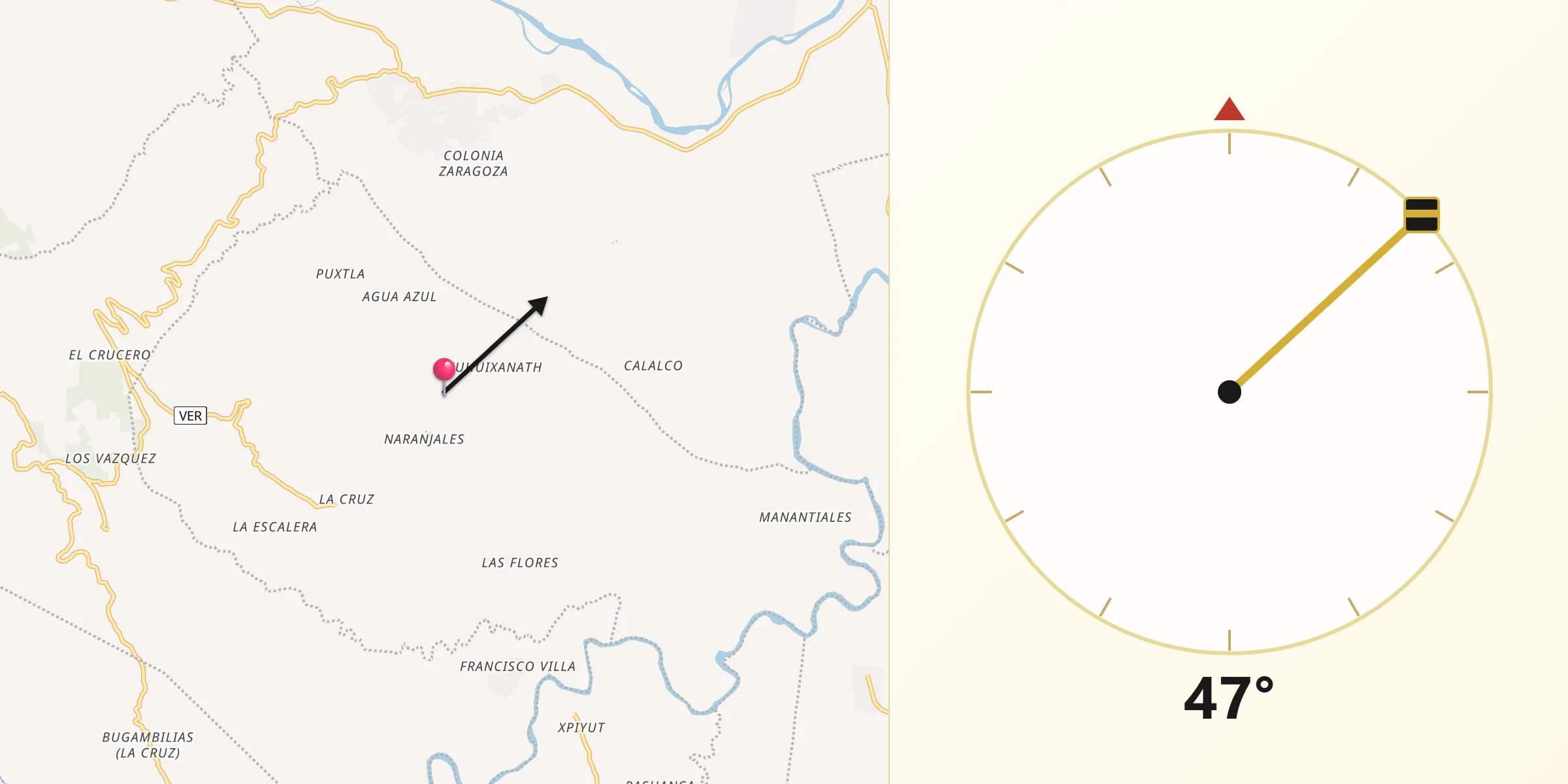 Dirección de la Qibla desde Mecatlán