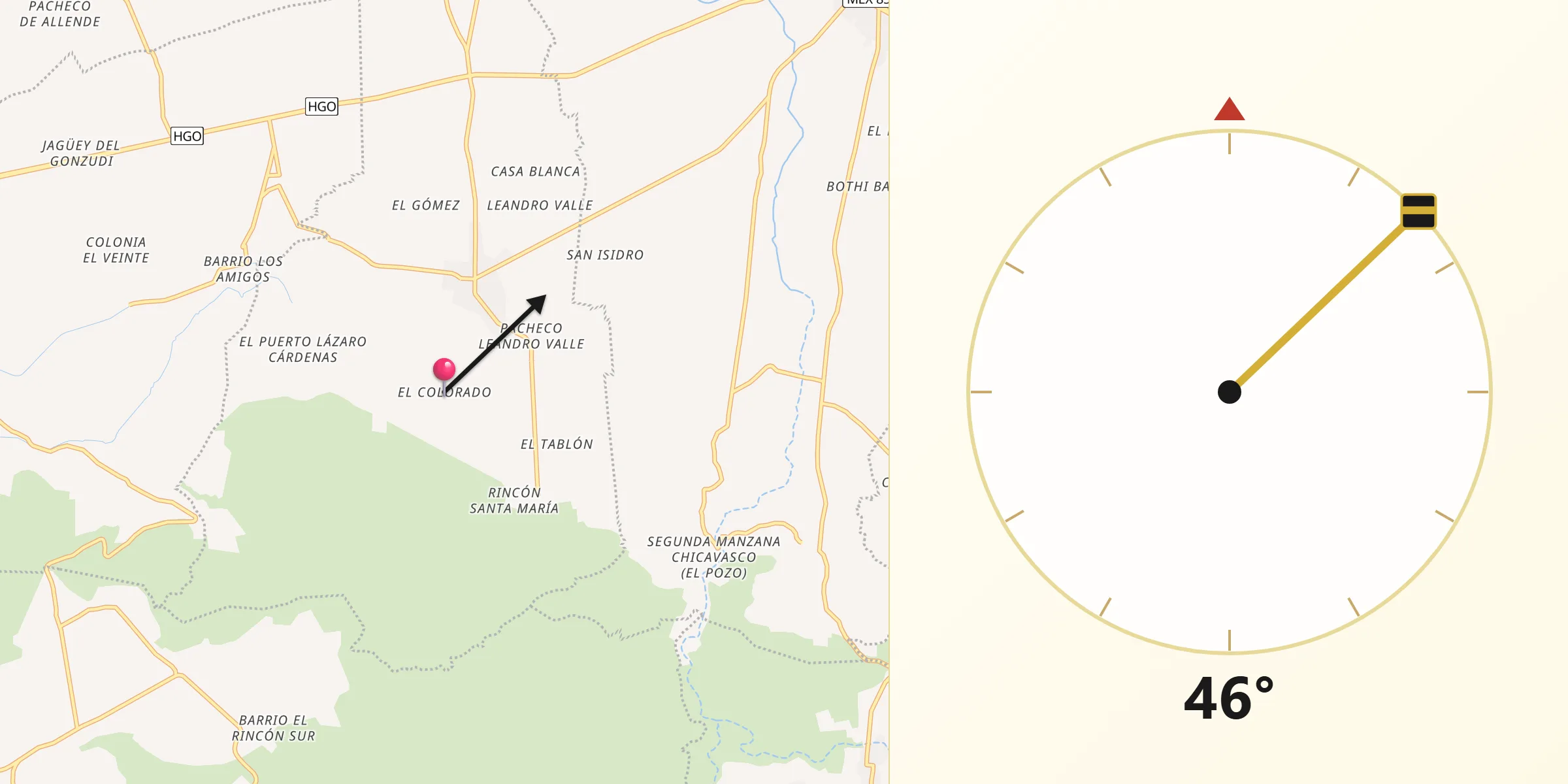 Dirección de la Qibla desde El Colorado