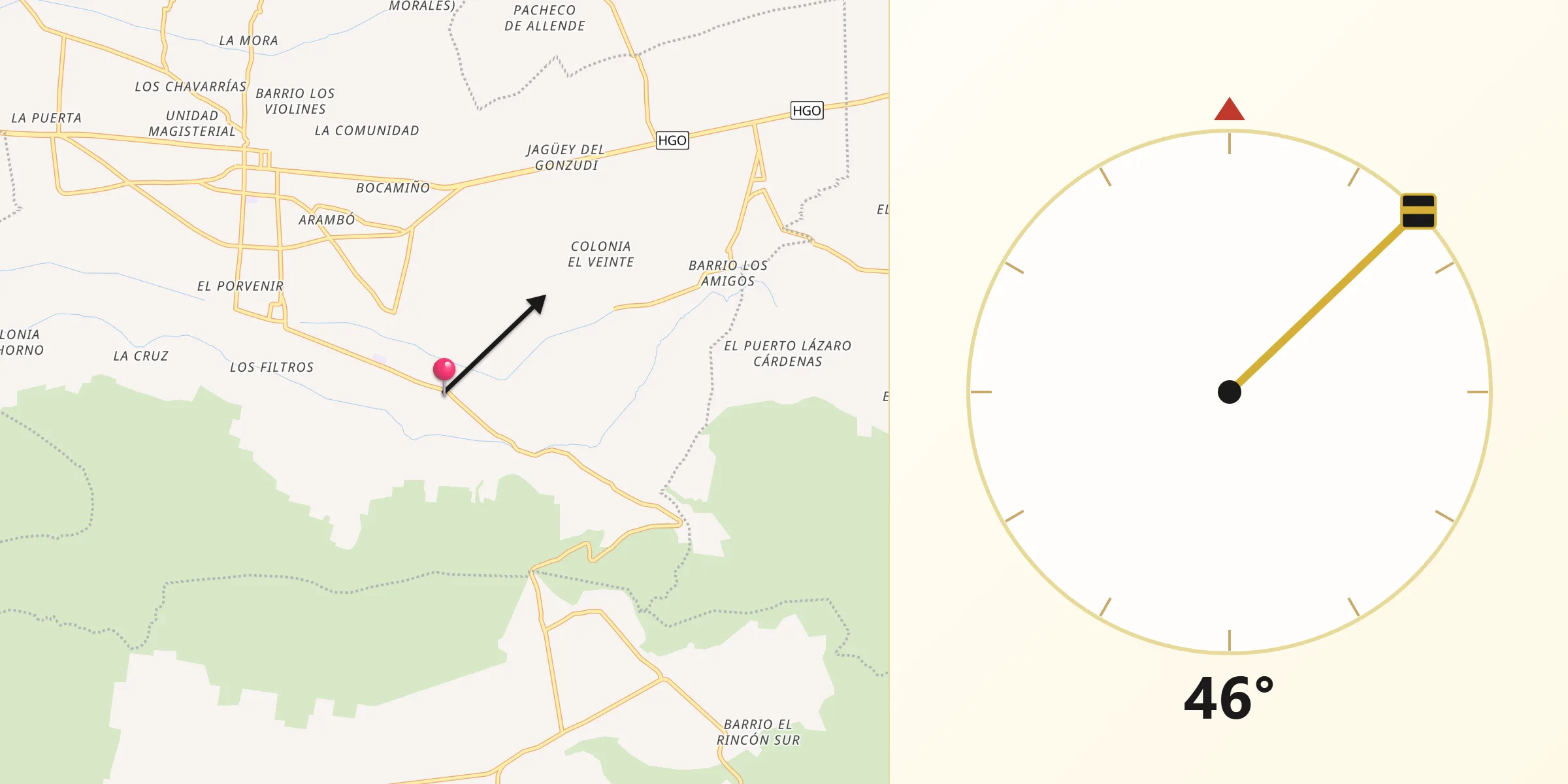 Dirección de la Qibla desde San Juan Tepa