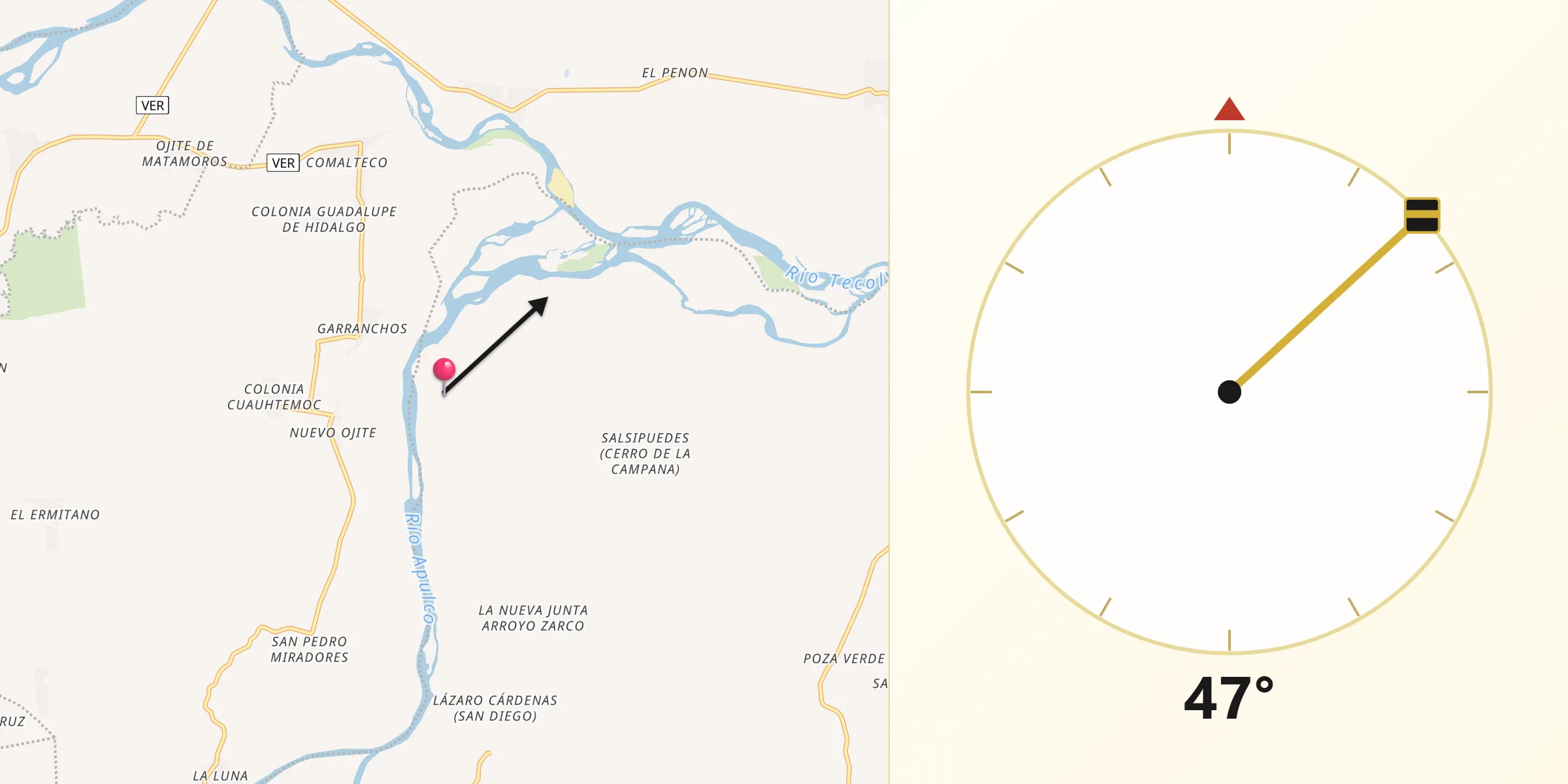 Dirección de la Qibla desde El Chacal