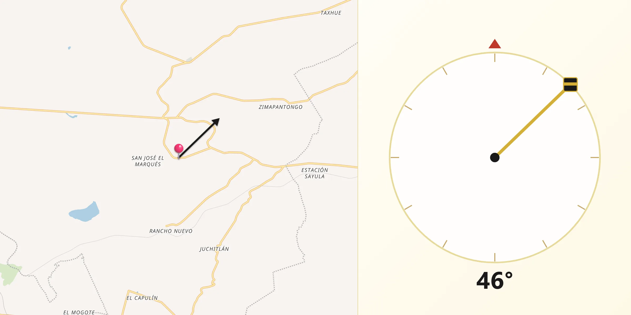 Dirección de la Qibla desde San Bartolo Ozocalpan