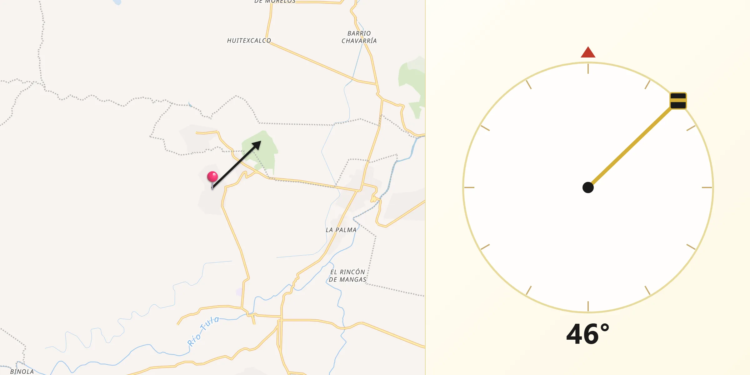 Dirección de la Qibla desde Tenango