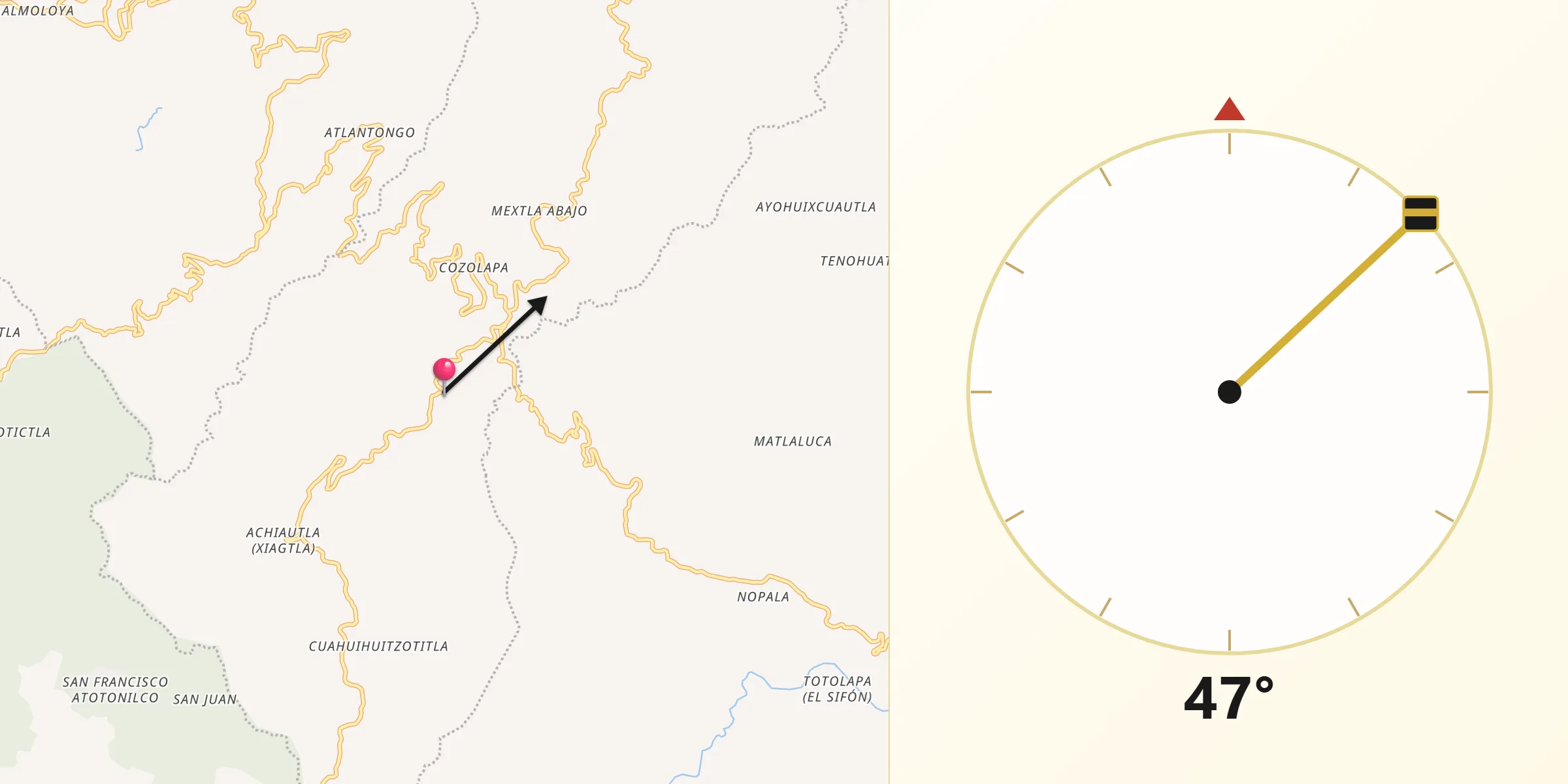 Dirección de la Qibla desde Naupan