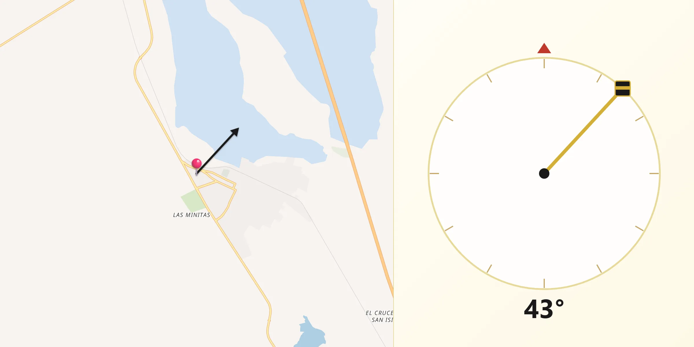 Dirección de la Qibla desde Capilla del Cerrito