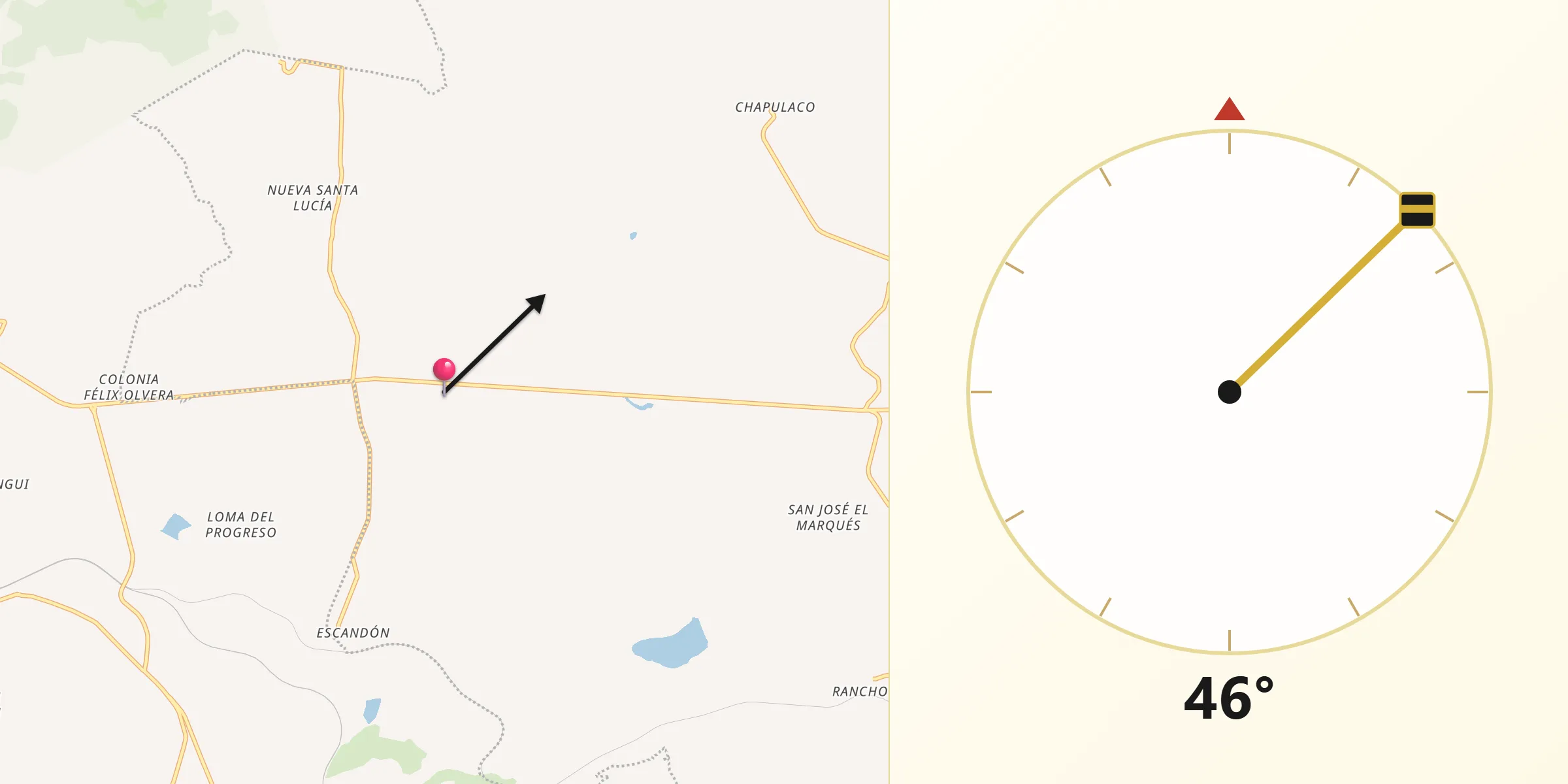 Dirección de la Qibla desde Santa Maria Amealco