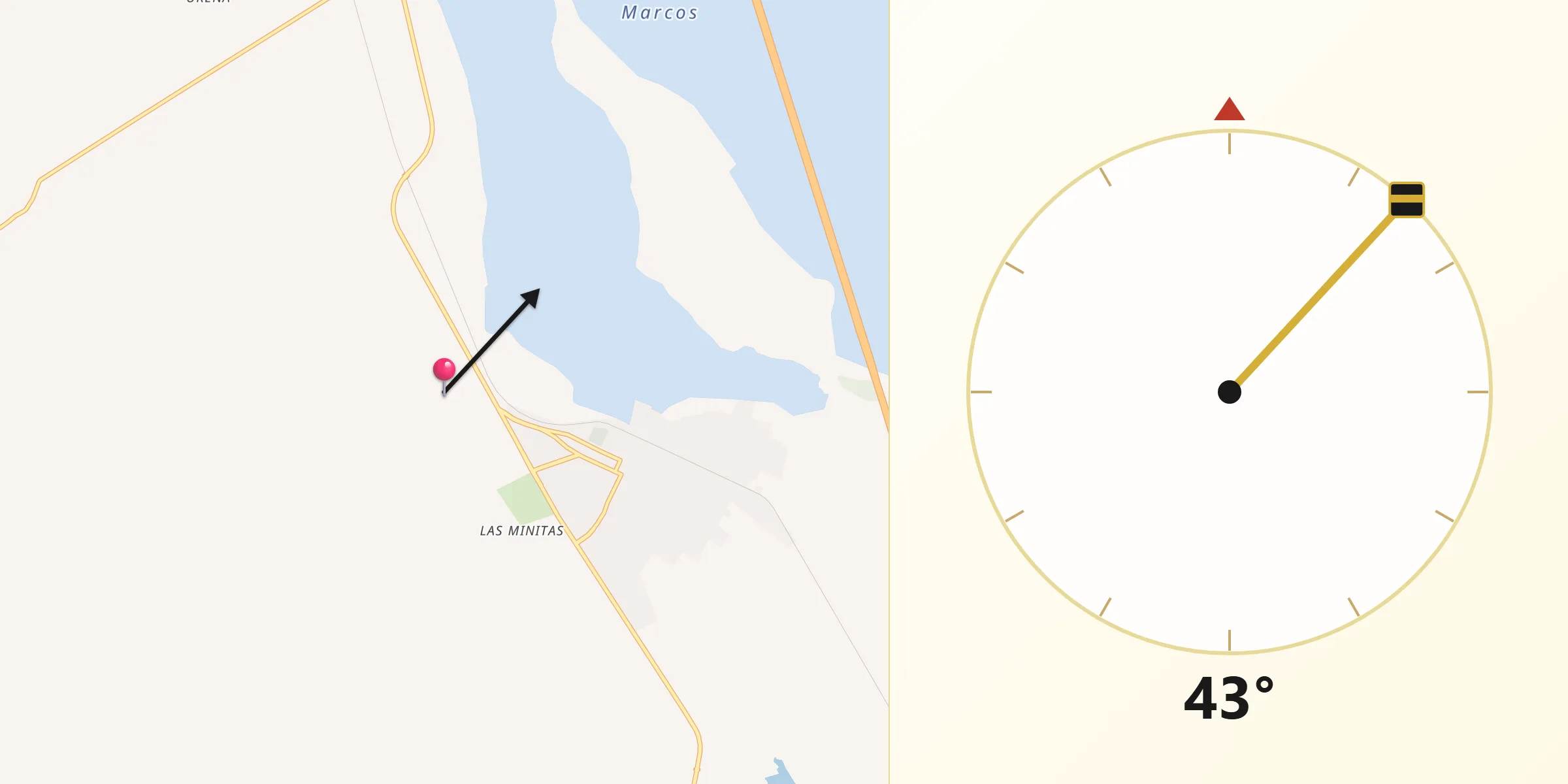 Dirección de la Qibla desde El Briseño