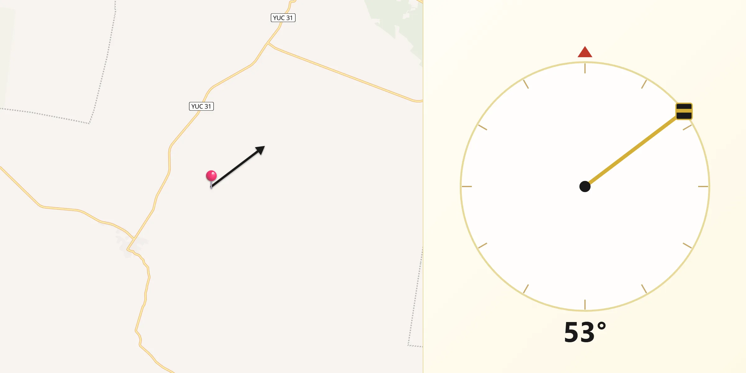 Dirección de la Qibla desde Oxkutzcab