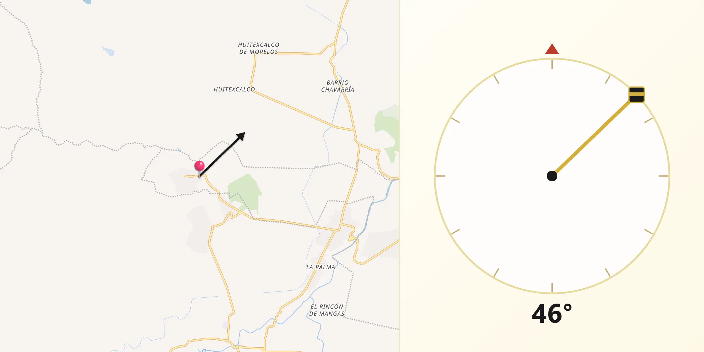 Dirección de la Qibla desde Tepeitic