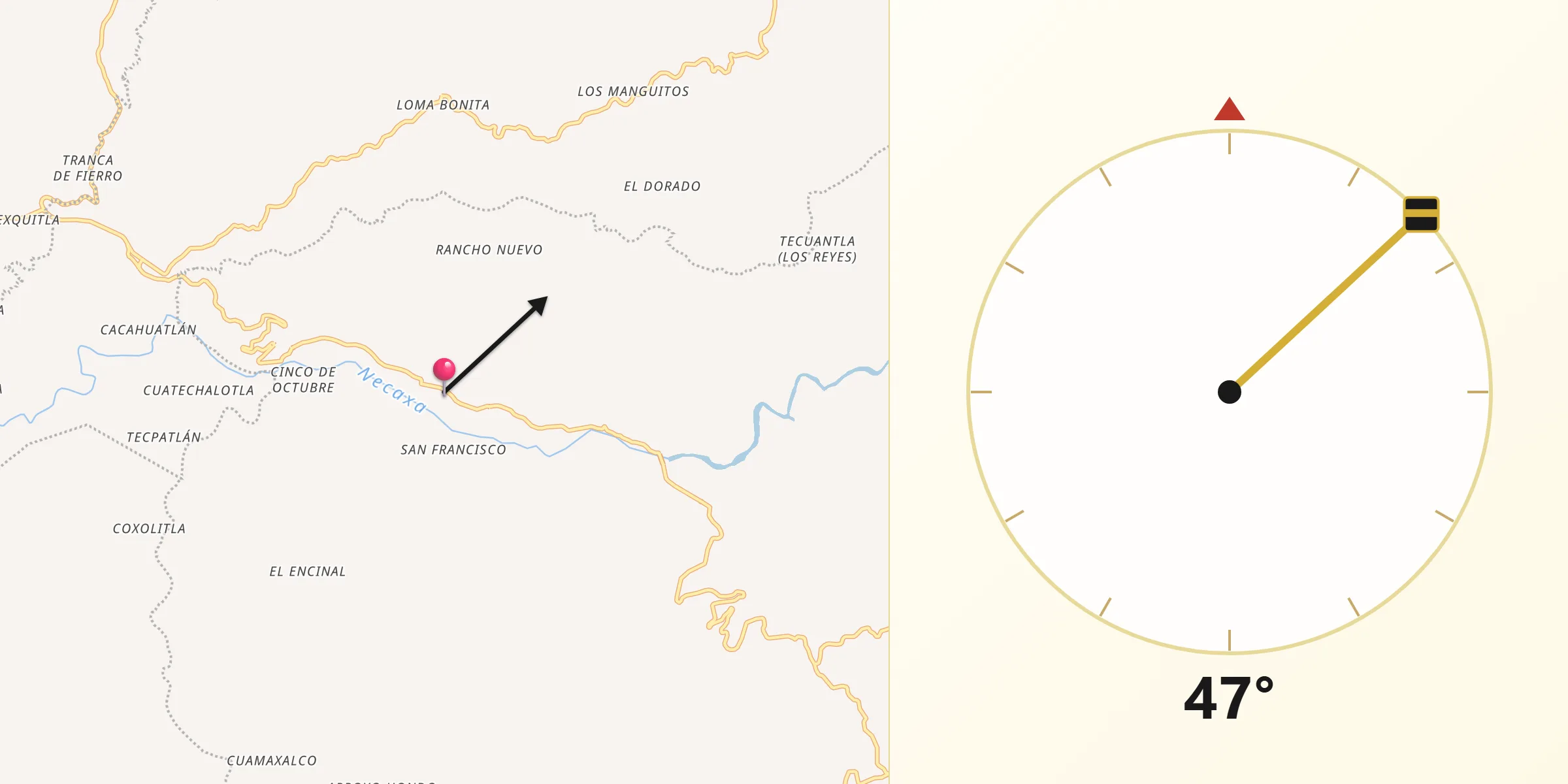 Dirección de la Qibla desde Chicontla