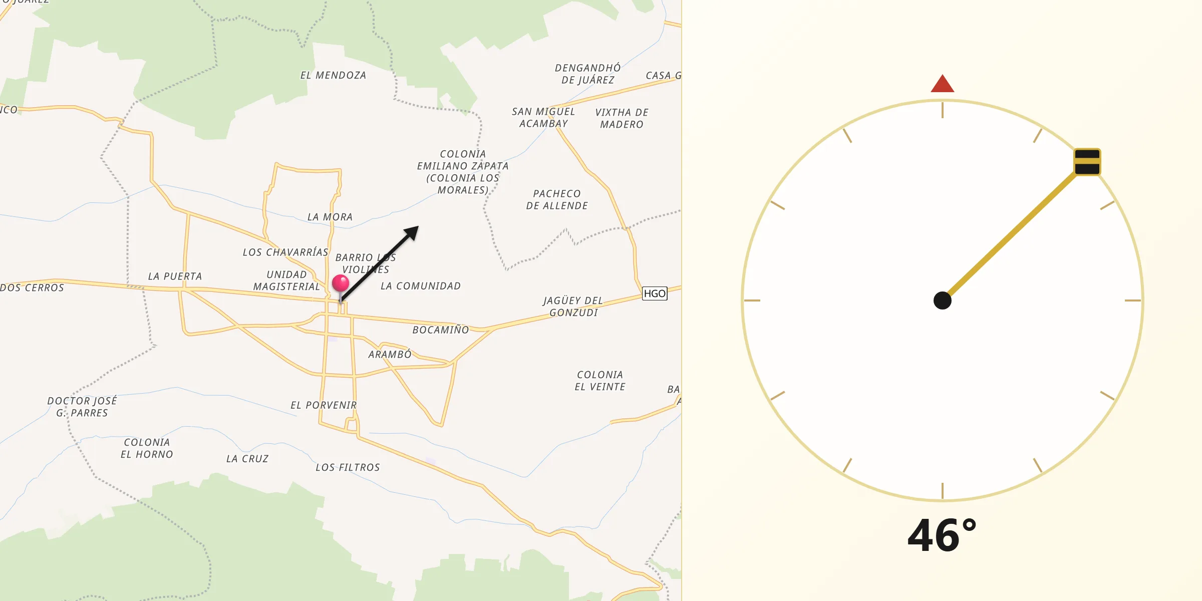Dirección de la Qibla desde Tepatepec