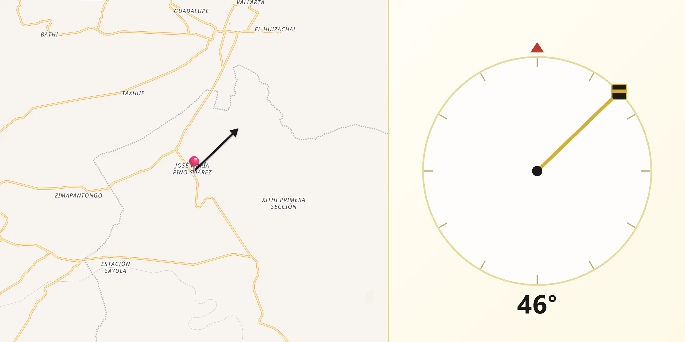 Dirección de la Qibla desde Pino Suárez