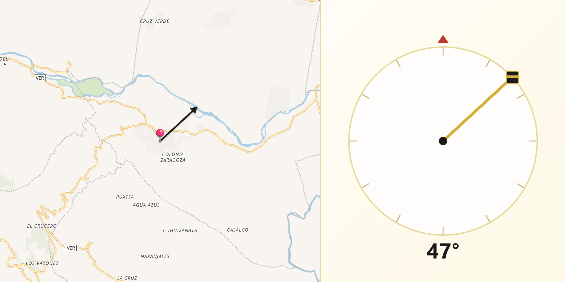 Dirección de la Qibla desde Coyutla