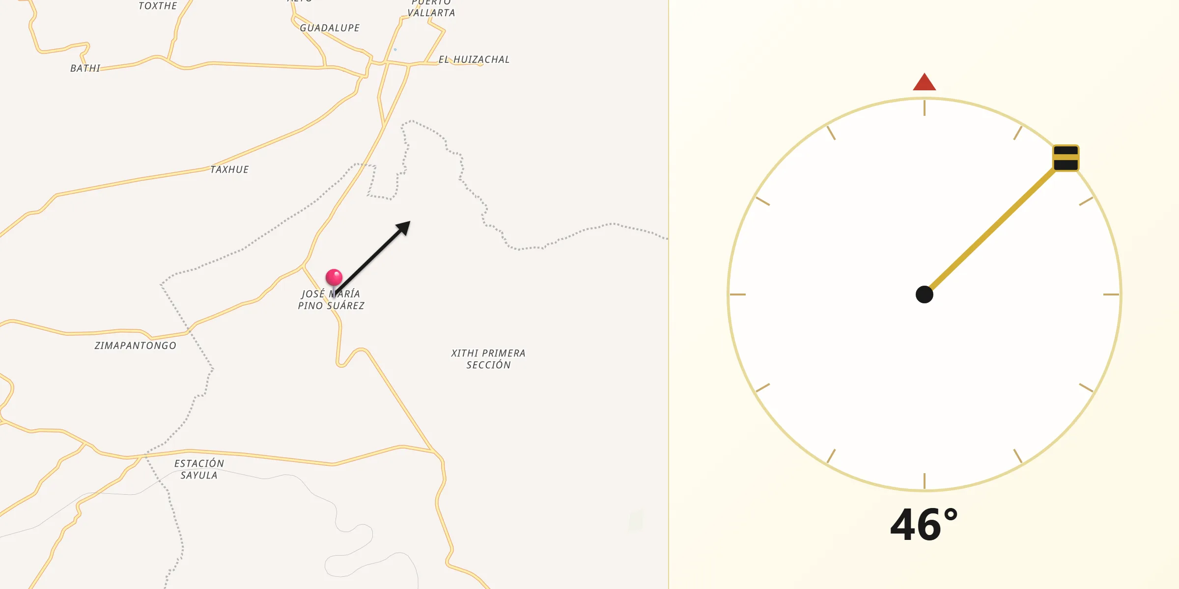 Dirección de la Qibla desde José María Pino Suárez
