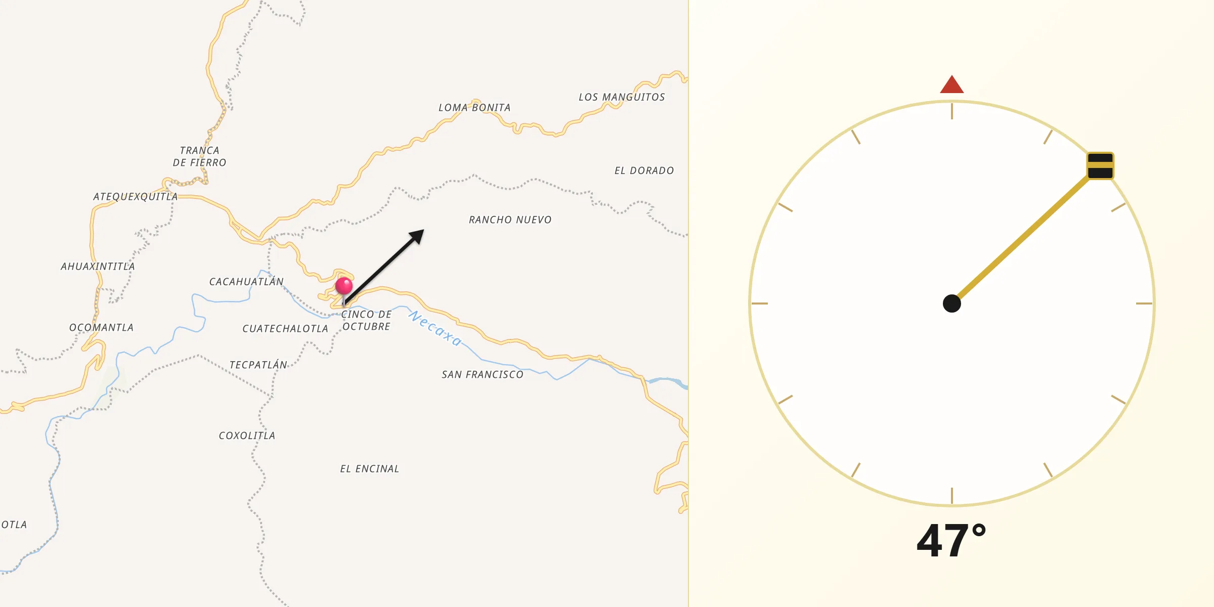 Dirección de la Qibla desde Patla