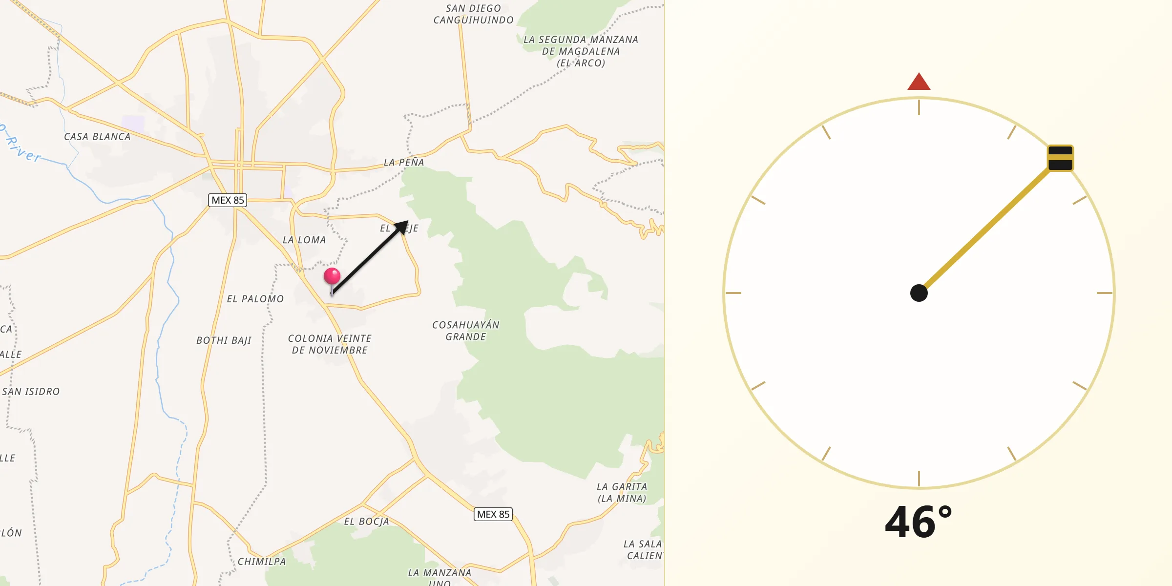 Dirección de la Qibla desde El Jiadi