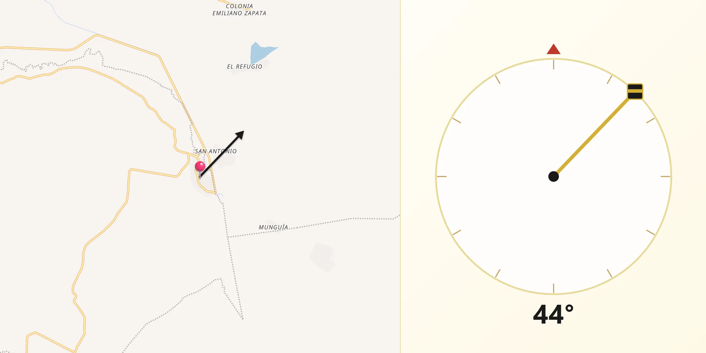 Dirección de la Qibla desde Las Cieneguitas